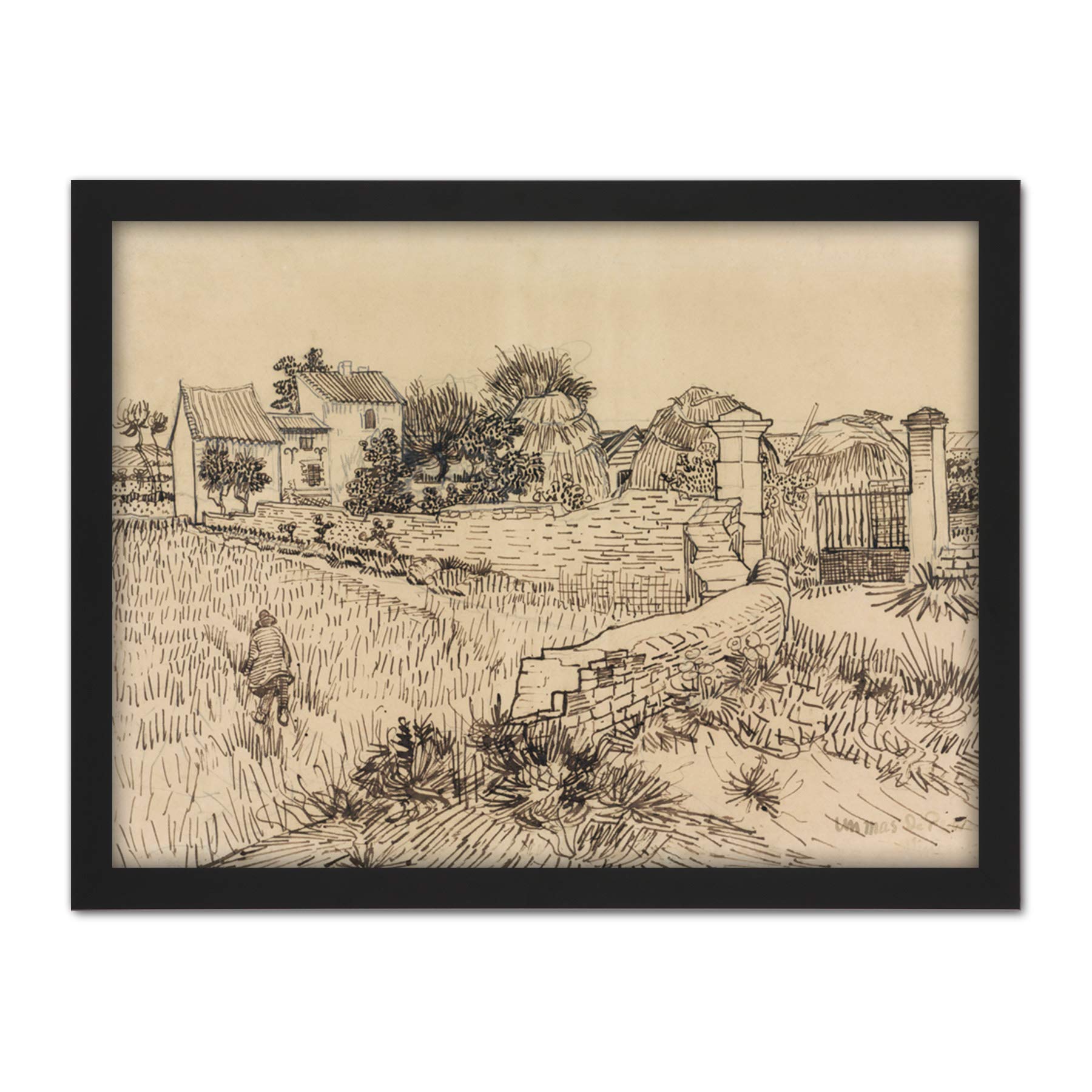 Artery8 Vincent Van Gogh Farm In Provence Illustration Artwork Framed Wall Art Print 18X24 Inch
