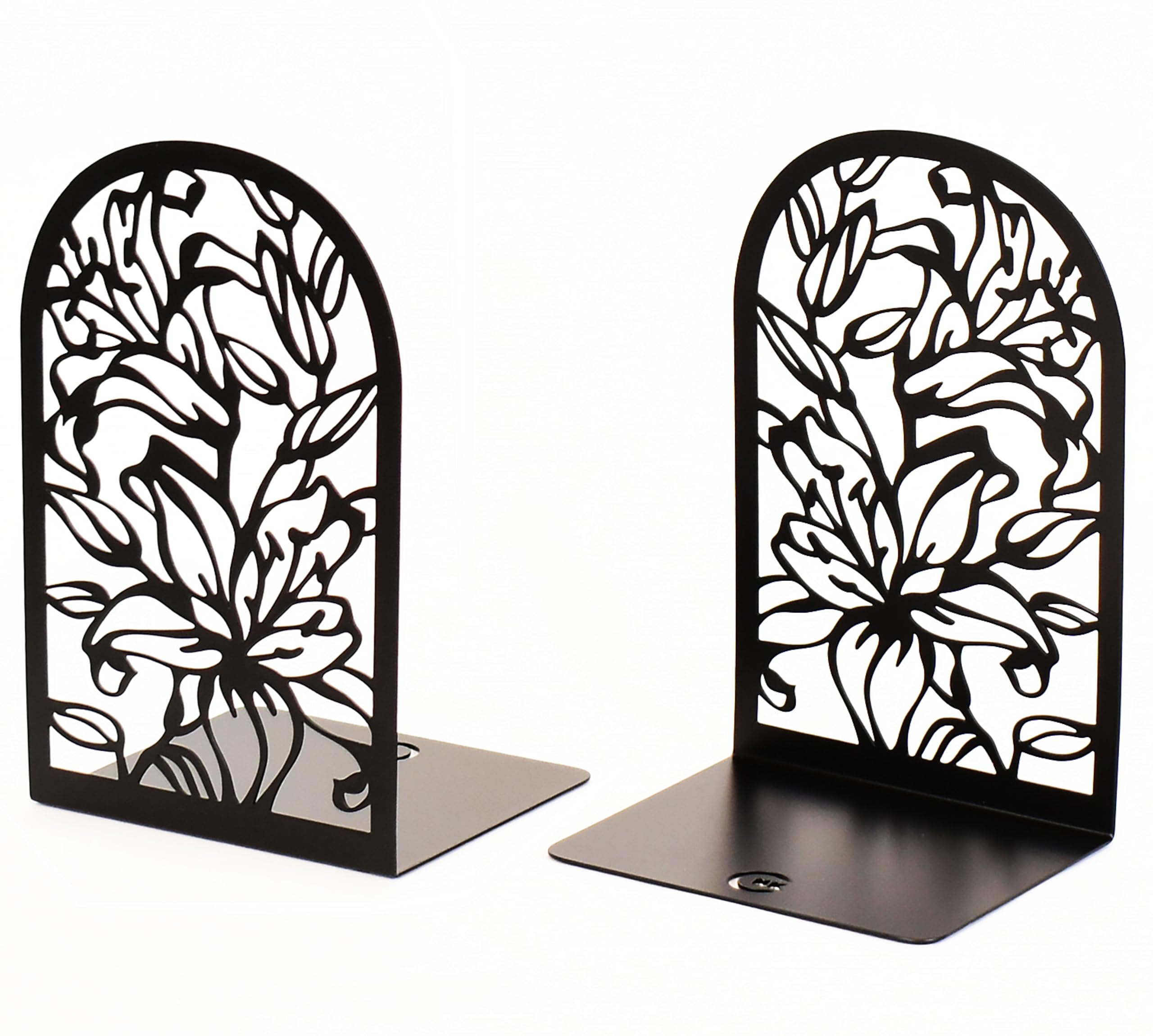 CNK Premium Bookends for Home Office, Heavy Books, Decorative Book Stoppers, Lily Flower Black