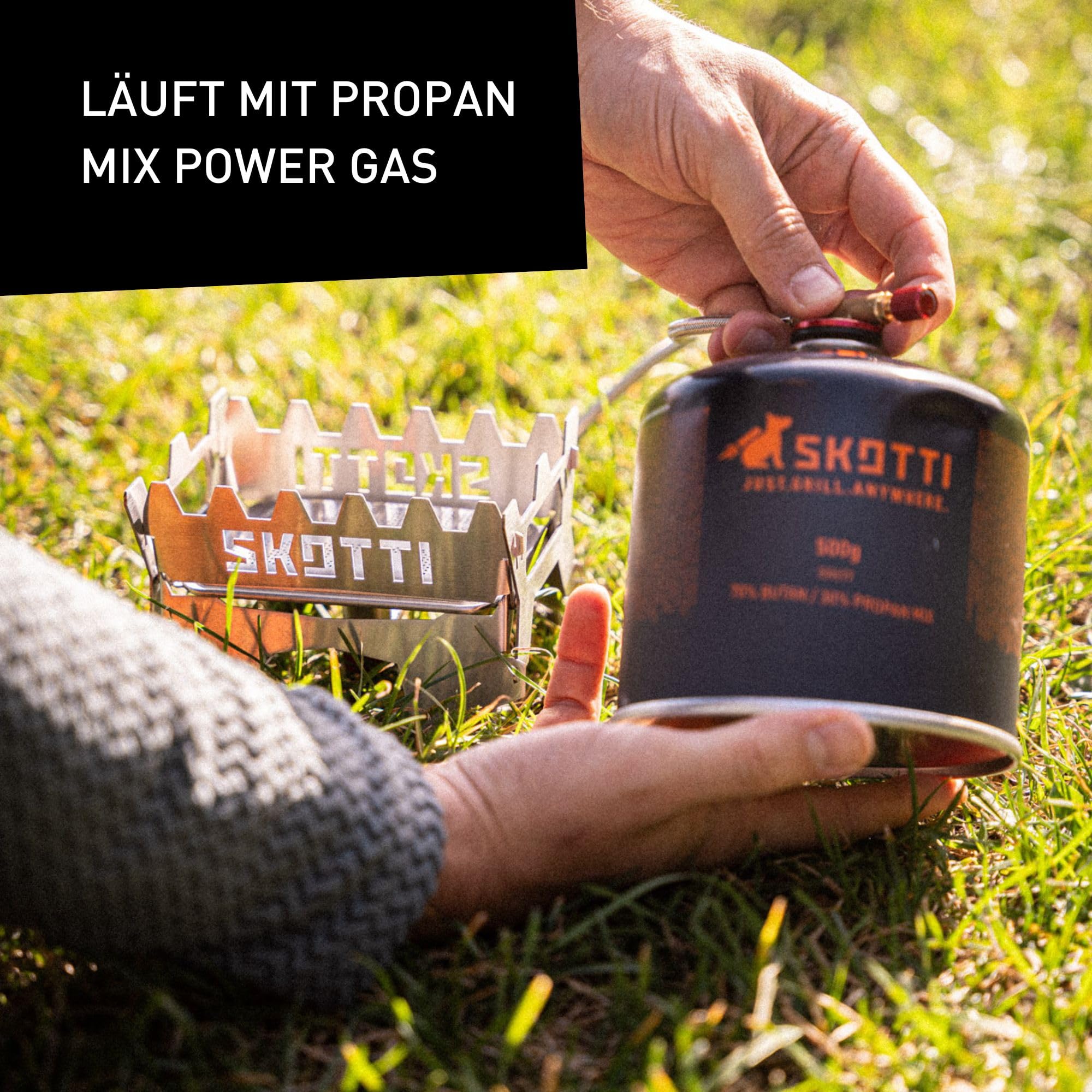 SKOTTI Booster, Campingkocher Gas mini, 2,1 kW faltbarer und tragbarer Gas Stove, Ideal zum Kochen und Braten, Propangaskocher, Camping Kocher klein, Gaskocher Camping für Trekking und Outdoor