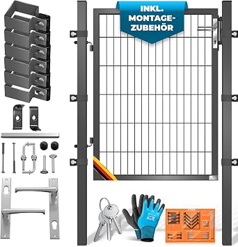 KESSER  Premium Garden Gate Metal Galvanised Steel Garden Door for Rod Mat Fence Gate Yard Gate Includes Posts with Lock Door Handle and Key 120 x 106 cm Anthracite