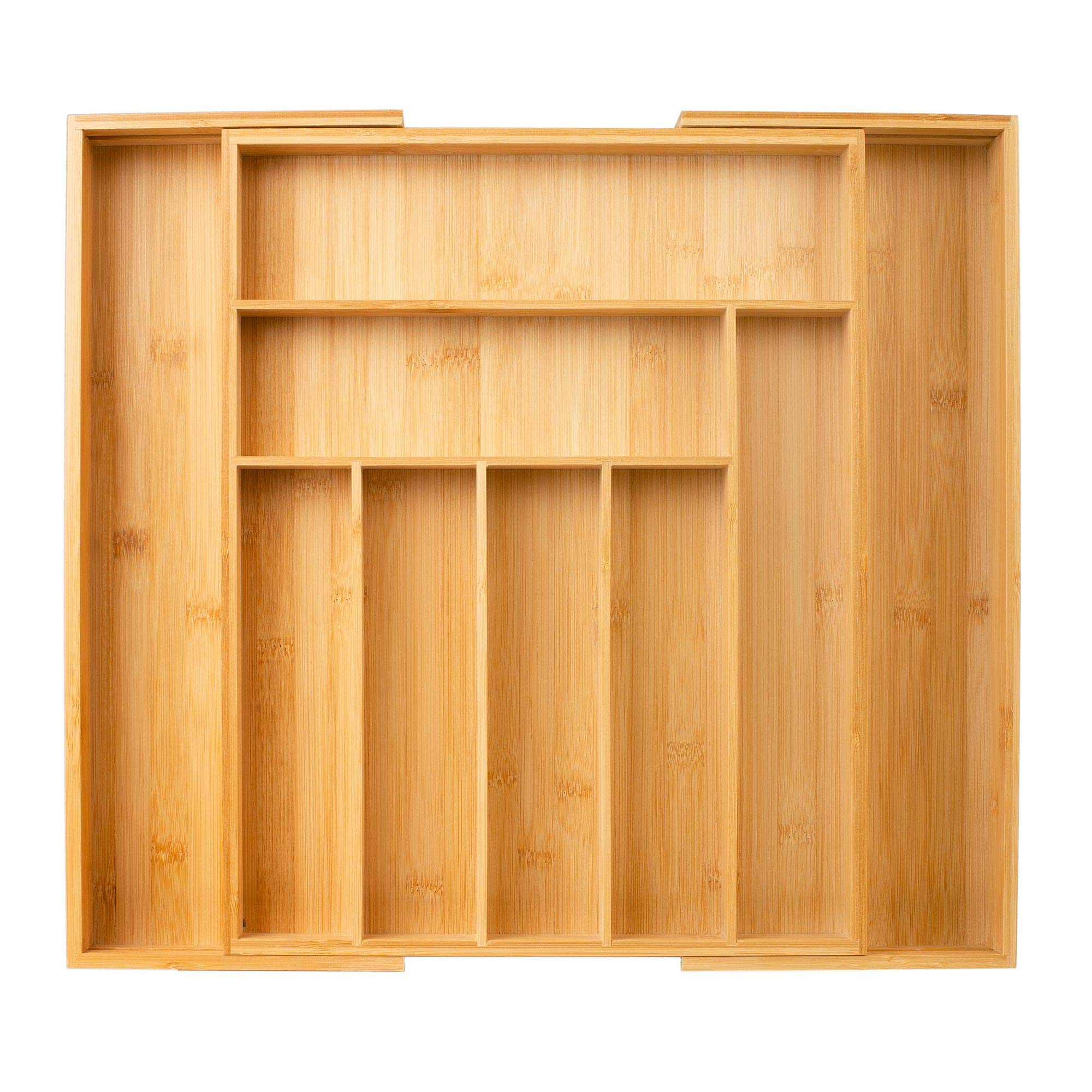 Bamboo Kitchen Drawer Organizer - LARGE Expandable Utensil Holder 100% Moso Bamboo - Home Organization & Storage for Kitchen Gadgets Silverware Cutlery Accessories Desk Craft Makeup Vanity Organizers