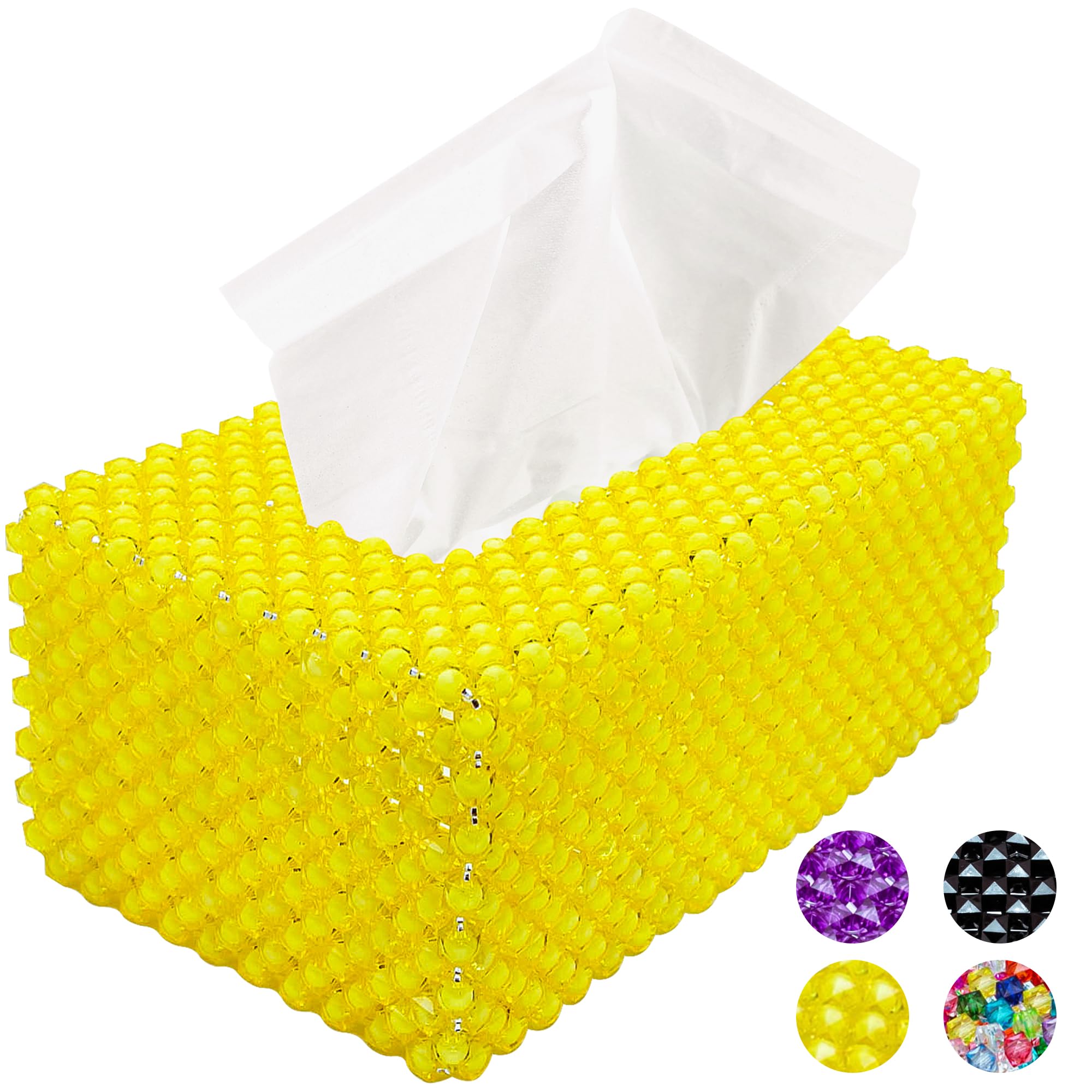 Tissue Box Cover,Tissue Box Holder, Tissue Box Cover,Rectangle Tissue Box Cover, Beaded Tissue Box Cover, Tissue Box Cover Beaded, Tissue Box Cover (Yellow)