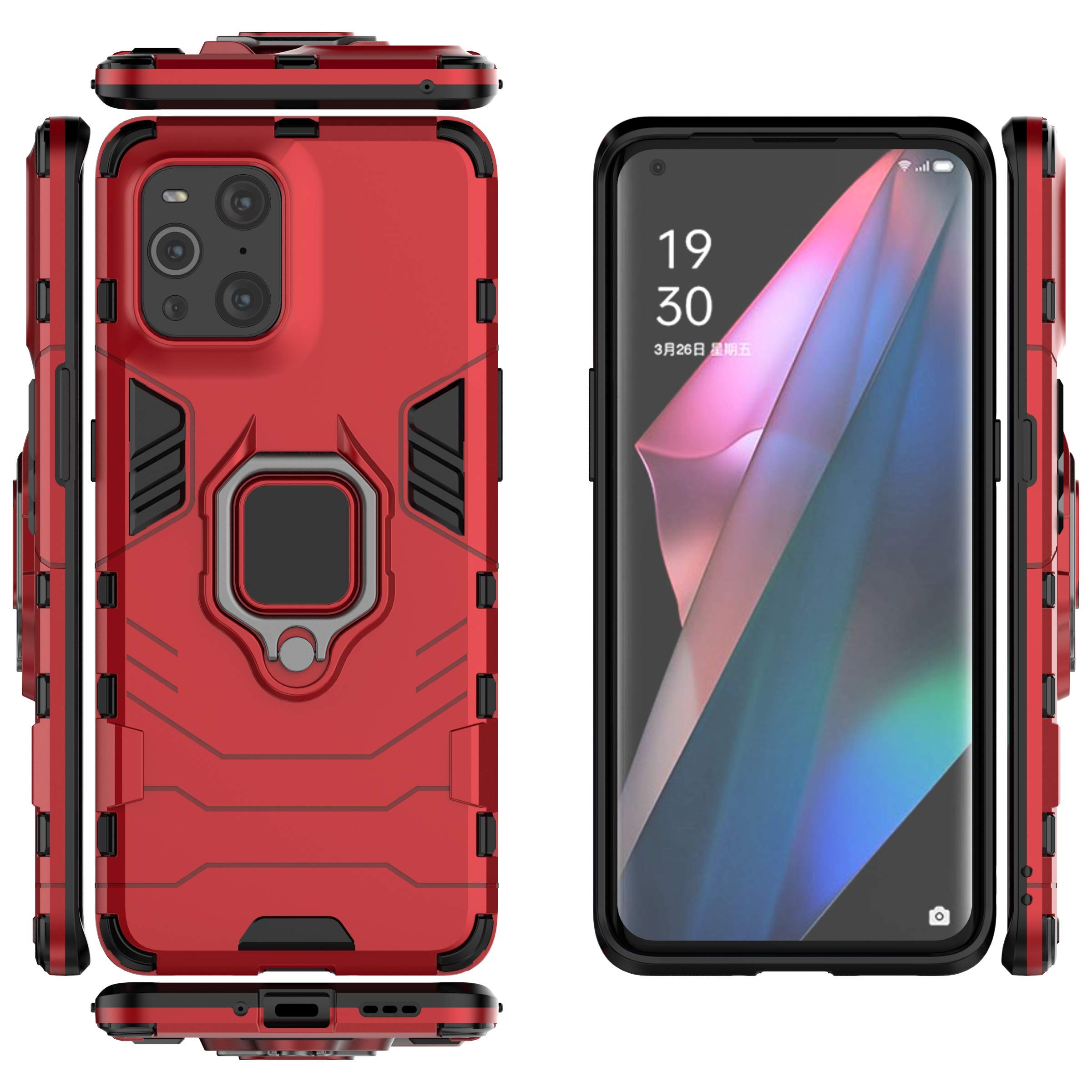 Case Compatible with Oppo Find X3 Bracket,Compatible with Oppo Find X3 Pro [Magnetic Kickstand][PC+TPU] Anti-Drop 2 in 1 Red