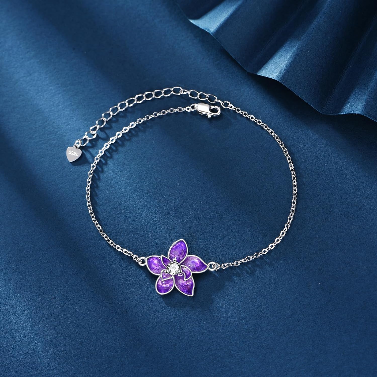 TIGER RIDER Purple/Pink Orchid 925 Sterling Silver Adjustable Bracelet Flora Jewelry Gift for Women Birthday Christmas