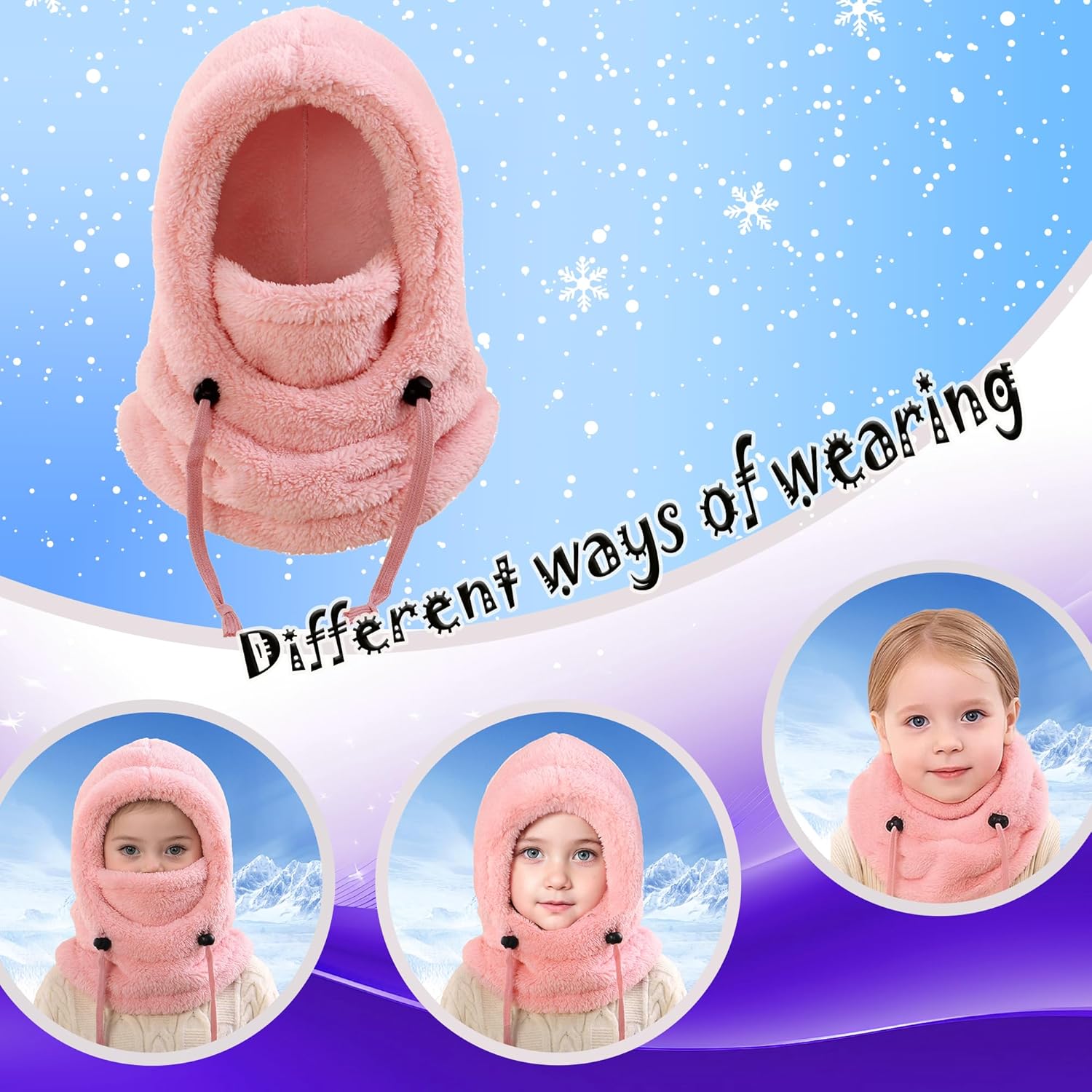 Kids Ski Mask Balaclava for Boys Girls, Fleece Winter Face Mask Hat for Kids Toddler, Warm Hood Neck Scarf - Image 2
