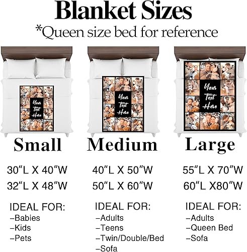 Miniatura 5 de Envío al día siguiente, manta personalizada con texto e imagen - impresa en EE. UU., mantas de franela con foto personalizadas, regalos