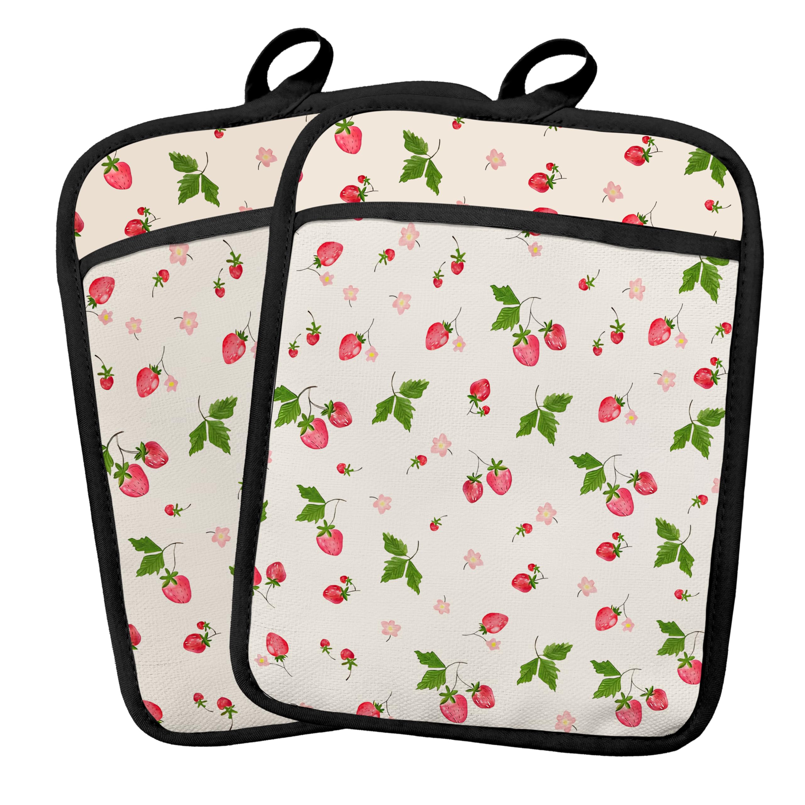 Lindas fresas en tu cocina: juego de 2 soportes para ollas florales y almohadillas calientes