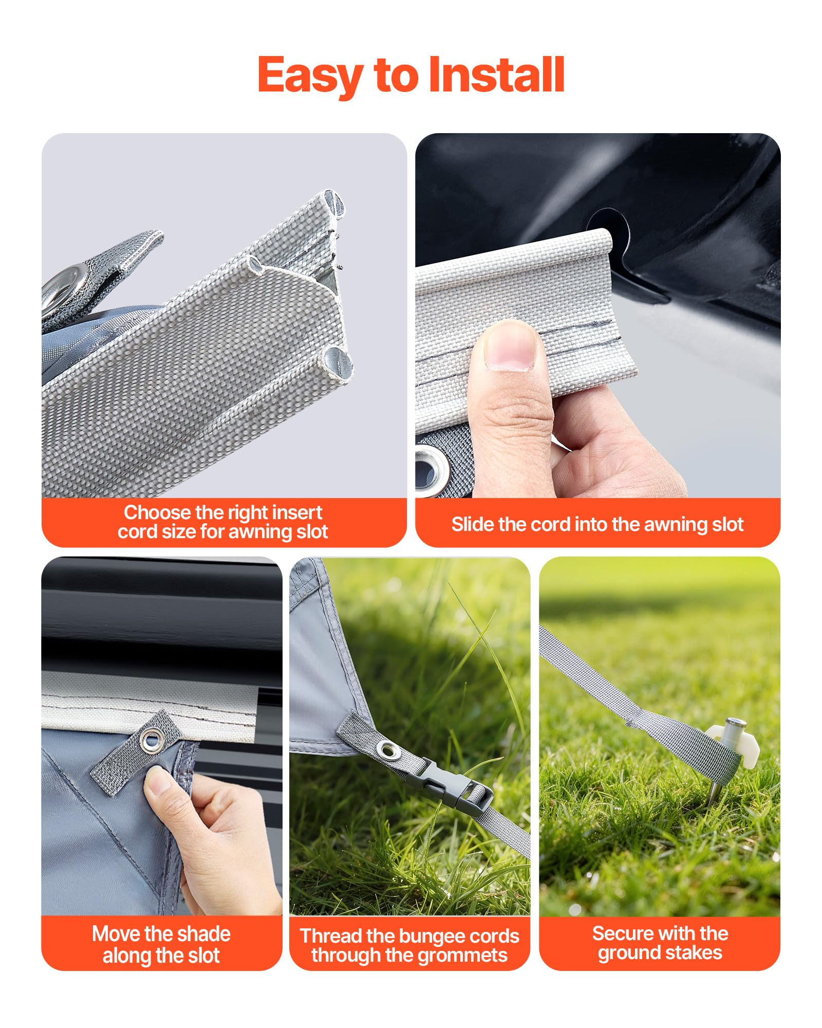 VEVOR Paroi Avant pour Store de Camping-Car 2x3,3 m, Façade de Store Compatible avec Auvent 3,5 m, Pare-Soleil Caravane Voyage, avec Couverture Zippée UV50+ en PU, Maille Polyester Double Couture