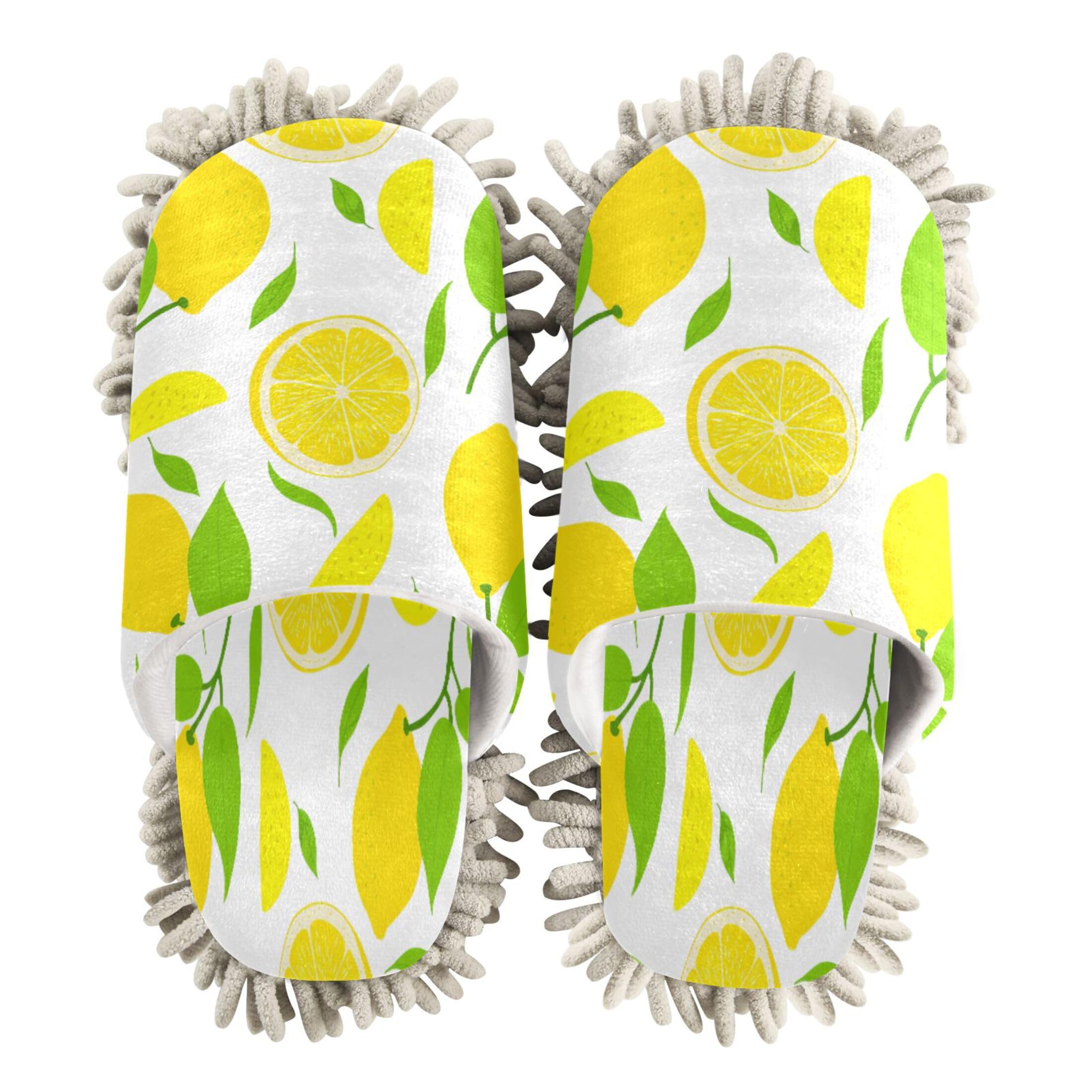Kigai Yellow Lemons Mop Slippers for Floor Cleaning, Slippers for Women Men, Microfiber Floor Cleaning, M
