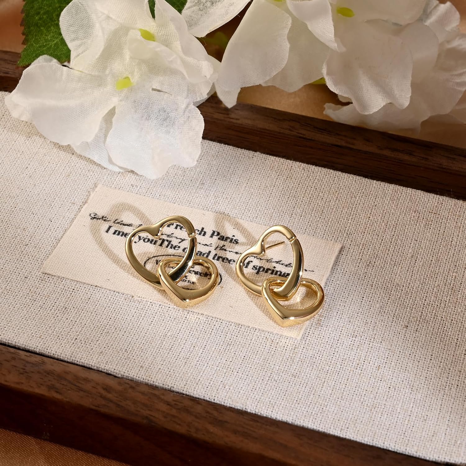 Silver/Gold Big Heart Drop Earrings for Women Double Heart Design, Dangle Stud Earrings for Love - Image 6