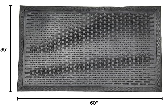 Ottomanson Waterproof Rubber Outdoor Doormat Heavy-Duty Non-Slip Rubber Floor Mat with Ridge Scraper Pattern, All-Weather Front Door Entry Mat for Mud & Dirt Control 35 x 60, Black