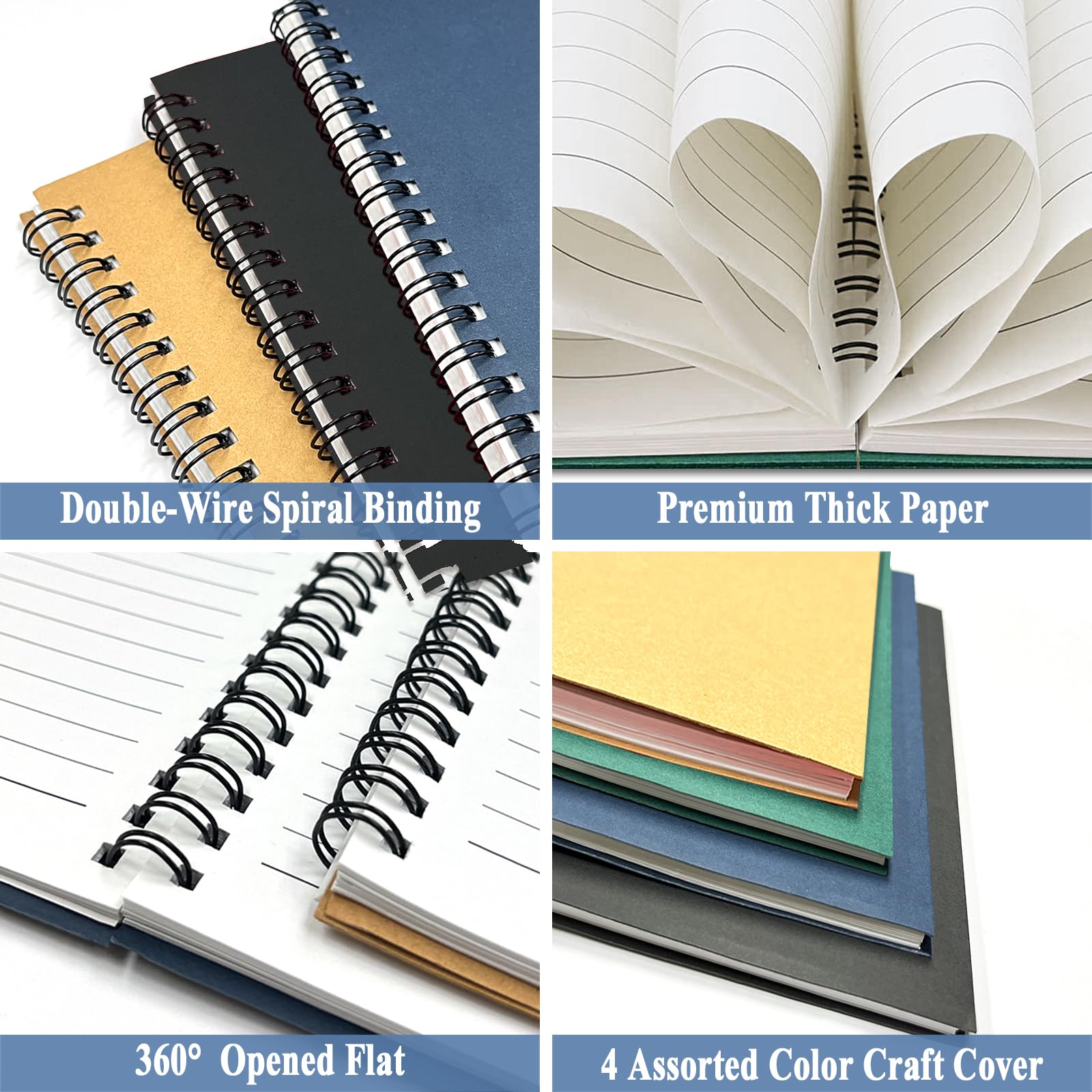 GINMLYDA Cuaderno pequeño en espiral A5, paquete de 8 120 páginas a rayas de 8.25 x 5.5 pulgadas, cuaderno de tapa de papel kraft y bloc de escritura para escuela, hogar, oficina, bocetos estéticos