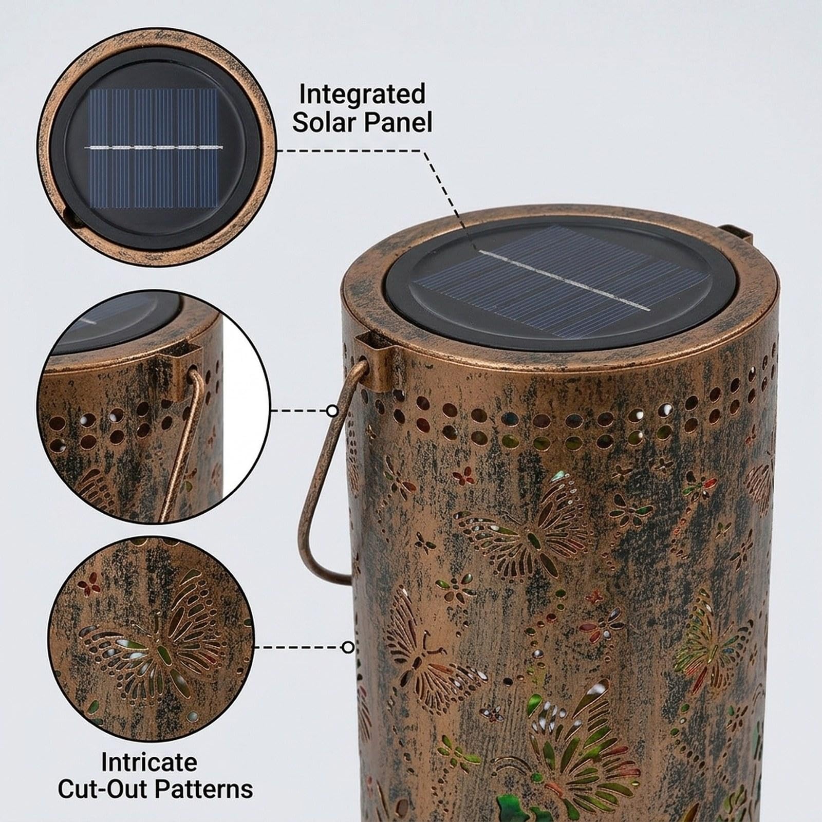 Linterna Solar para jardín Exterior, decoración LED Hierro, Linterna Decorativa para paisajes, Luces Colgantes, luz proyección para, Flor de Mariposa
