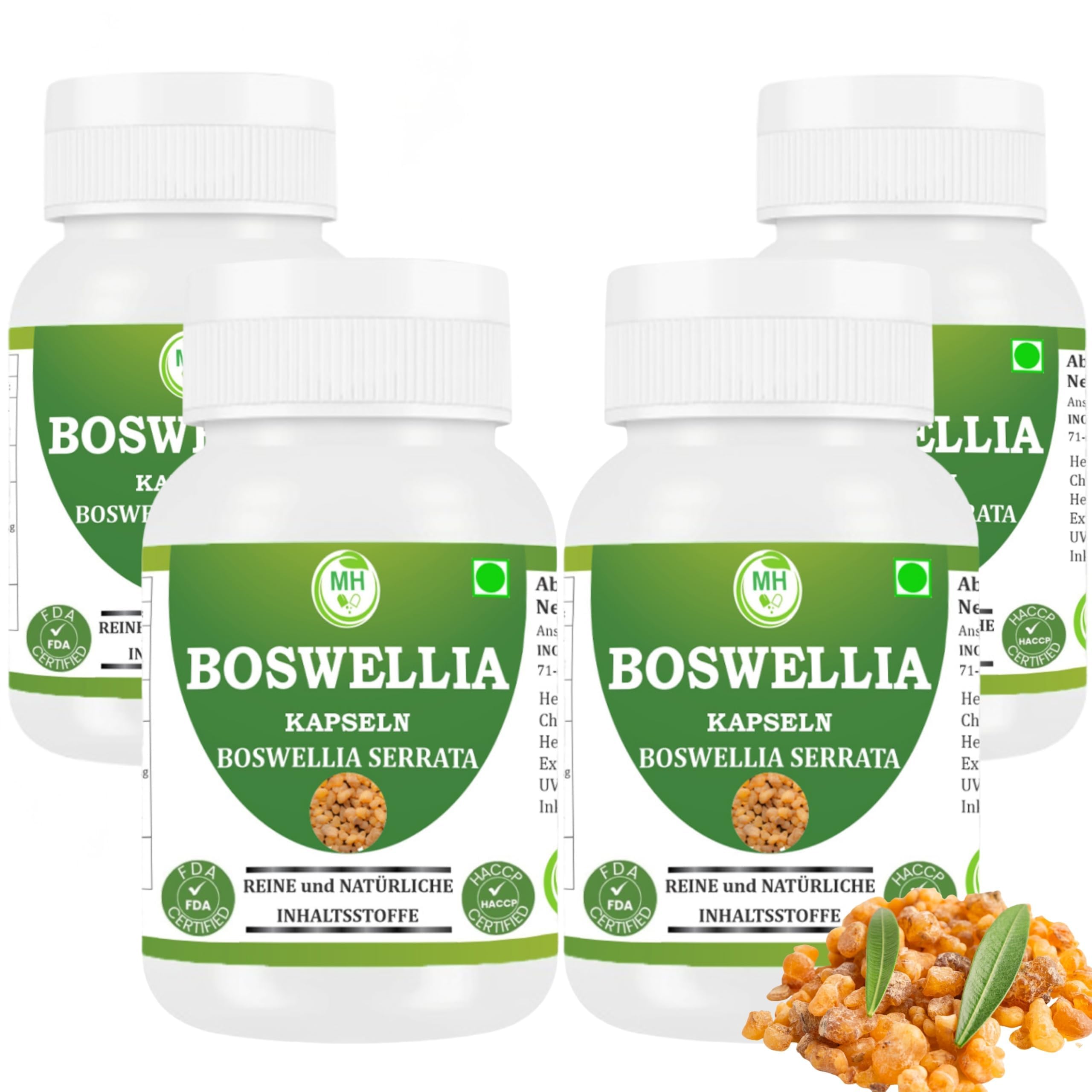 Boswellia Kapseln 500mg – Weihrauch Extrakt (Boswellia serrata) | Pflanzliche Nahrungsergänzung | Vegan & Natürlich | Premium Qualität | Packung mit (4er-Pack)