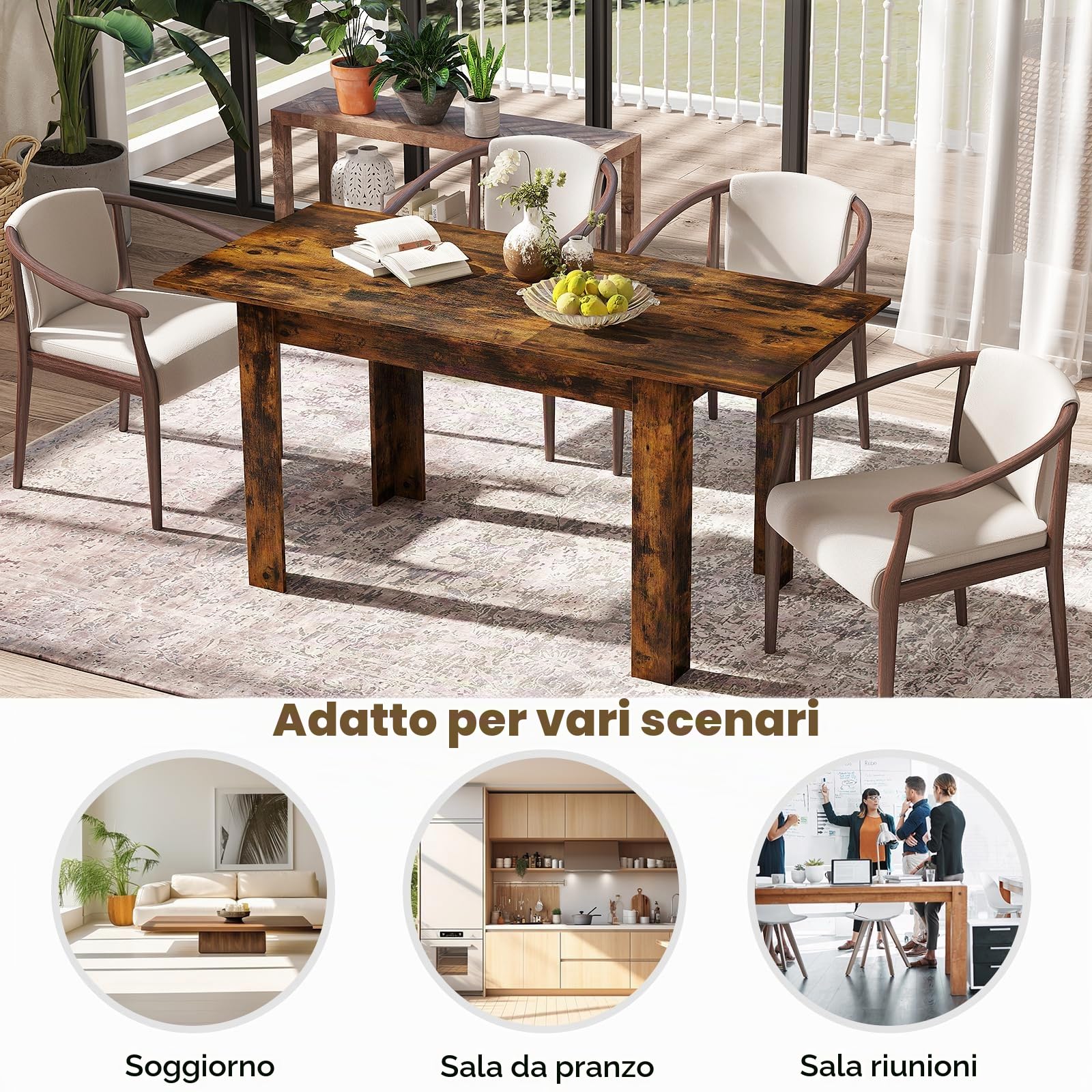 LIFEZEAL Tavolo Allungabile, Tavolo da Pranzo, Cucina, Sala da Pranzo, 120-158cm Piano Estensibile, per 4-6 Persone, Scrivania, Industriale, Salvaspazio, Rettangolare, in Legno, Max 110kg, Marrone