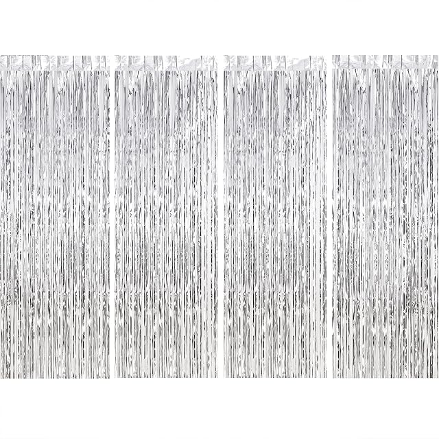 CHRORINE 4 Packs Silver Tinsel Curtains Silver Foil Fringe Tinsel Curtain Backdrop for Birthday Party Decorations Wedding Graduation Engagement Baby Shower Party Decorations (1m x 2.5m)