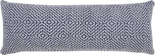 LR Home Diamond Delight - Almohada lumbar geométrica, color azul y blanco