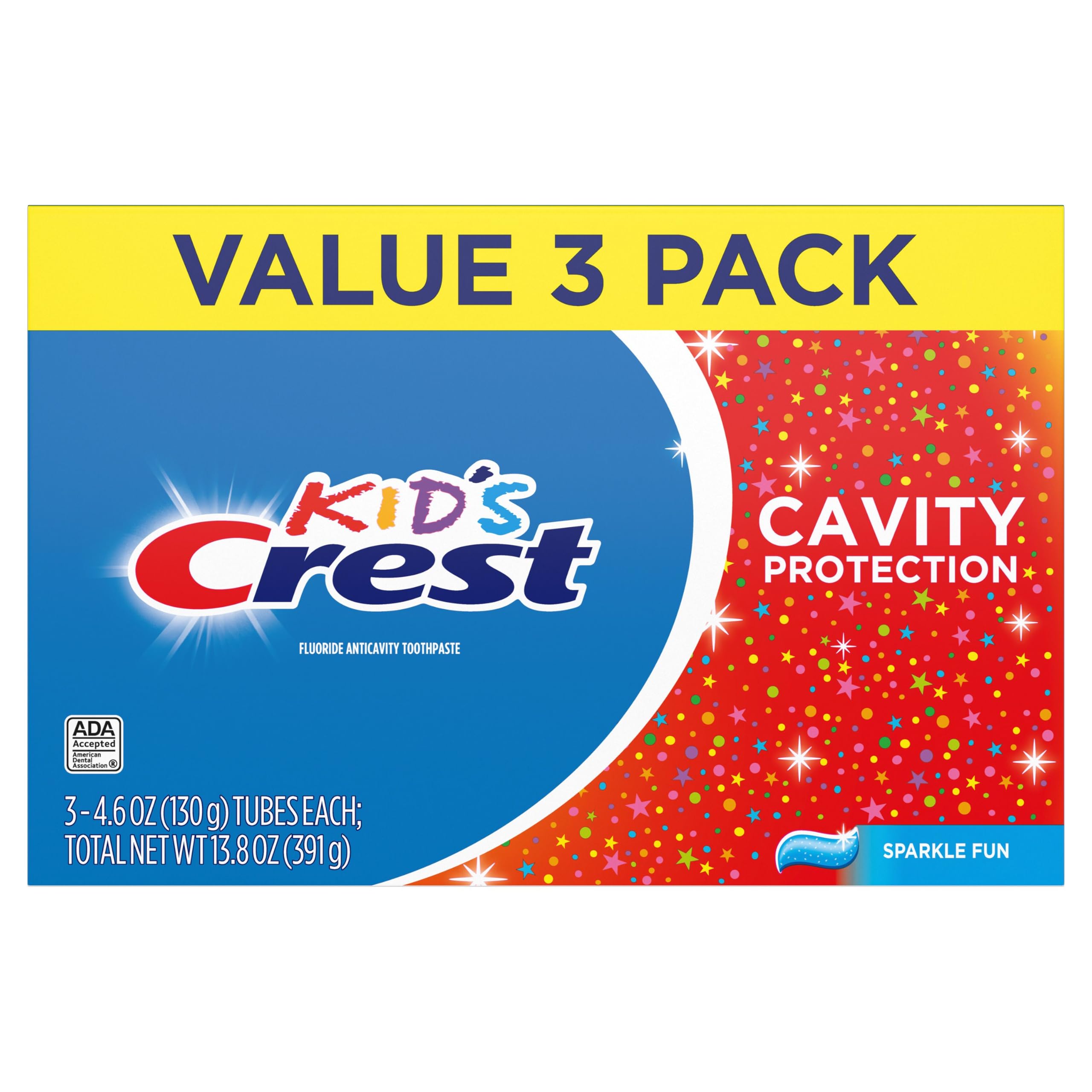 Kids Cavity Protection Toothpaste, Sparkle Fun Flavor, 4.6 oz Triple Pack view 7