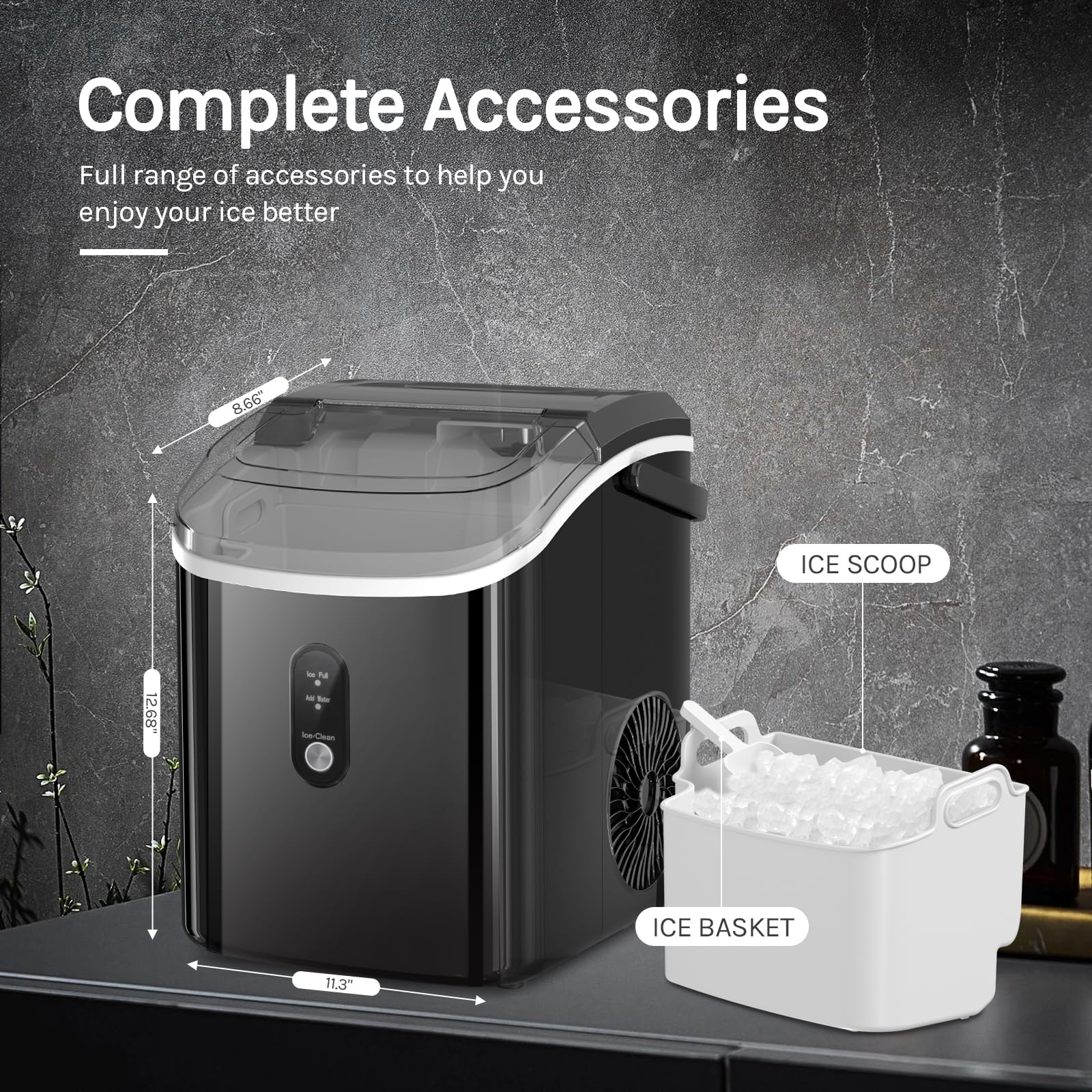 Aglucky Nugget Ice Maker Countertop,35lbs/24h,Portable Pebble Ice Machine With Handle,Self-Cleaning Function,Pellet Ice Maker For Home/Kitchen/Office(Black) on Fridge.com - View 6