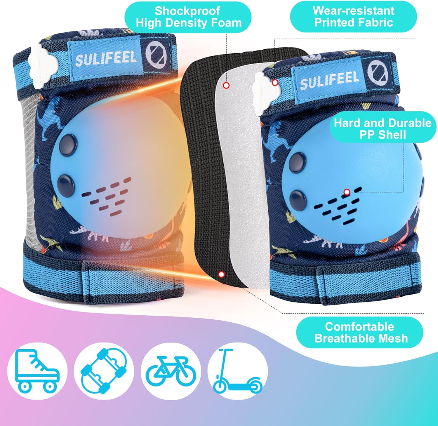 SULIFEEL Kids Adjustable Beginner Roller Skates for Gilrs and Boys Age 2-5 Years Old Dinosaur Blue