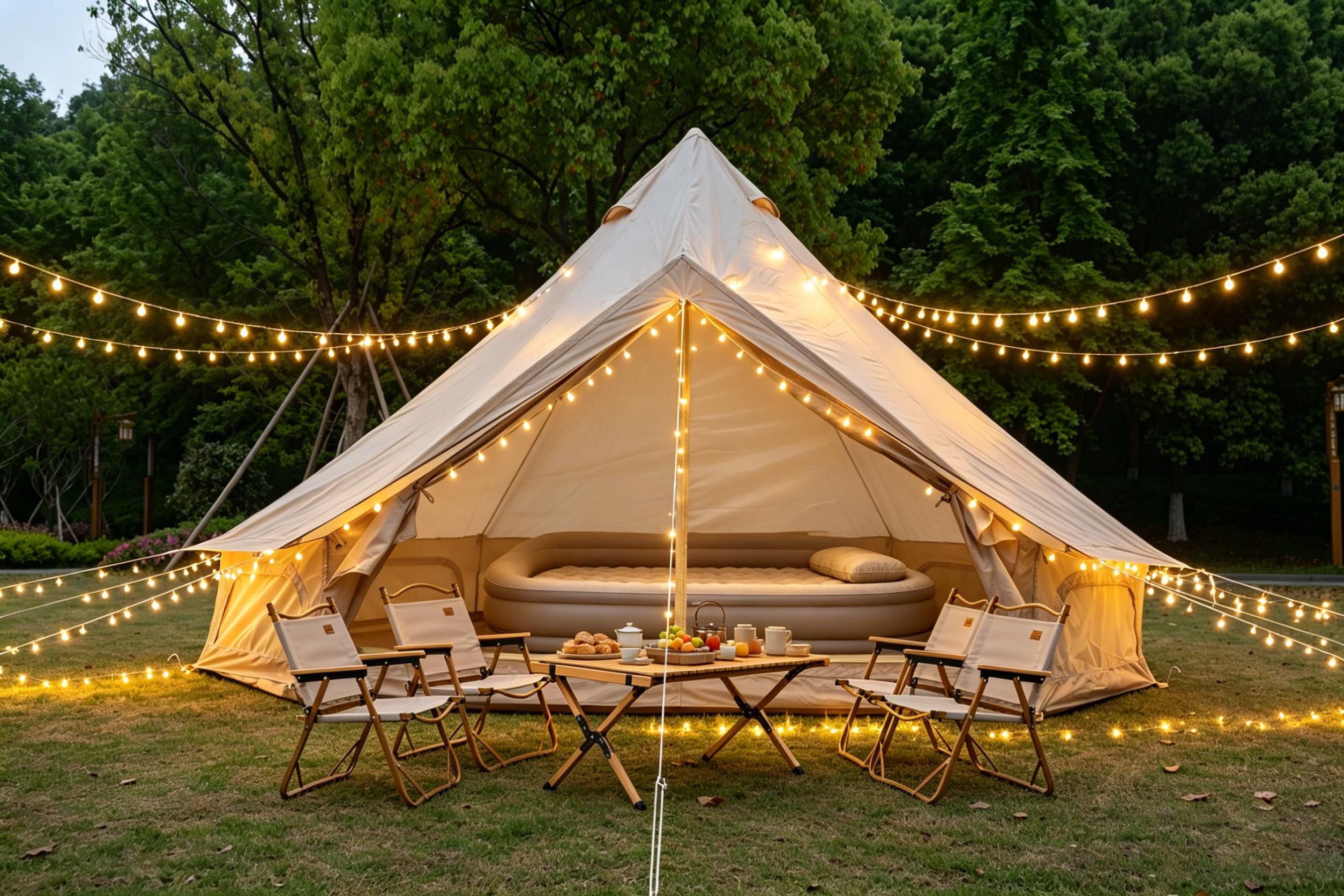 DHHU Tente de Camping Familiale 4 Saisons, Yourte 13.1ft avec Conduit de Poêle, Grande Tente Glamping pour 4 à 8 Personnes, Abri en Oxford Beige imperméable et Respirant