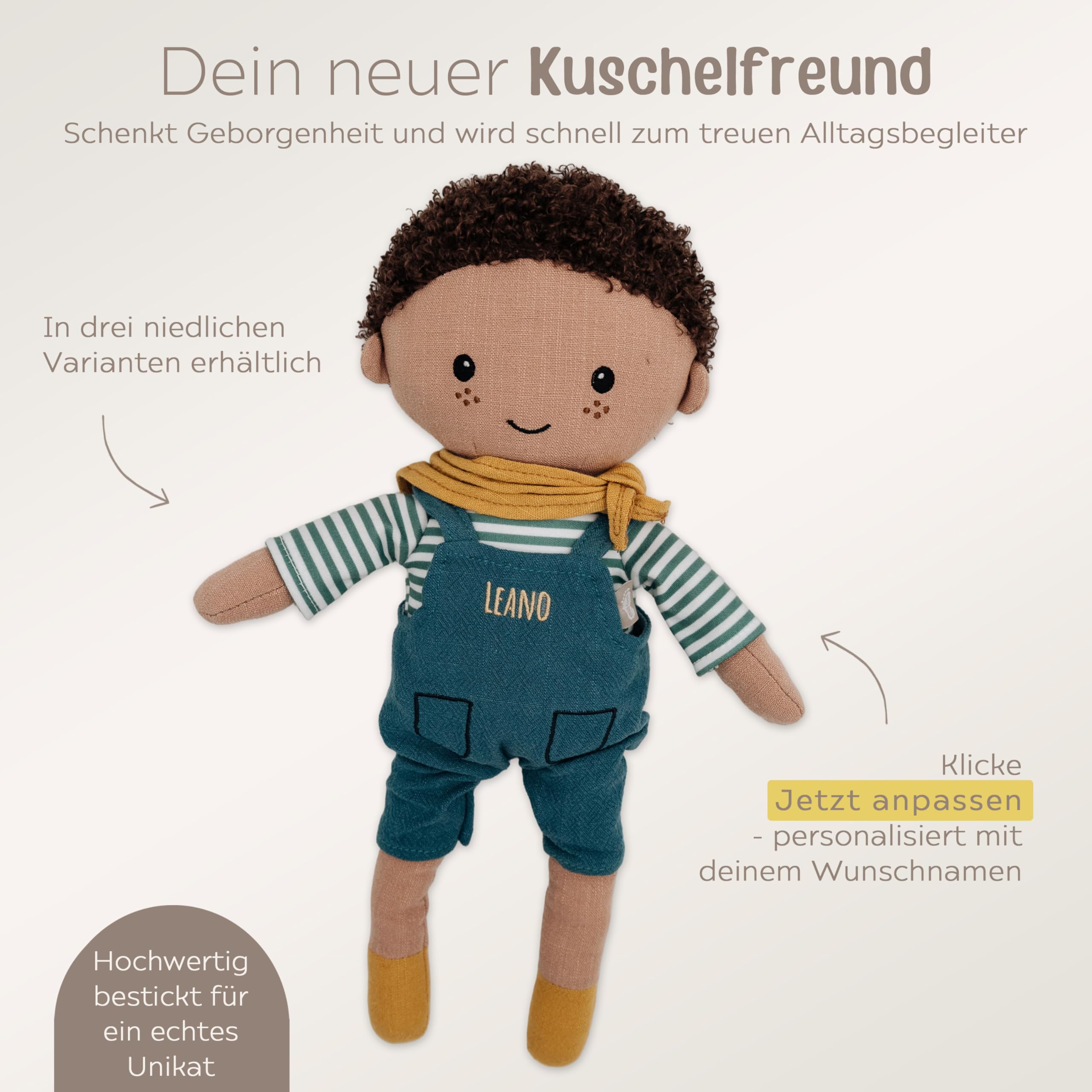 wunderwunsch Smallfoot Stoffpuppe personalisierbar, Puppe mit Namen, als Taufgeschenk Mädchen, Geschenk Geburt, Puppe, Baby, 1. Geburtstag Girly, Kuscheltier (Junge)