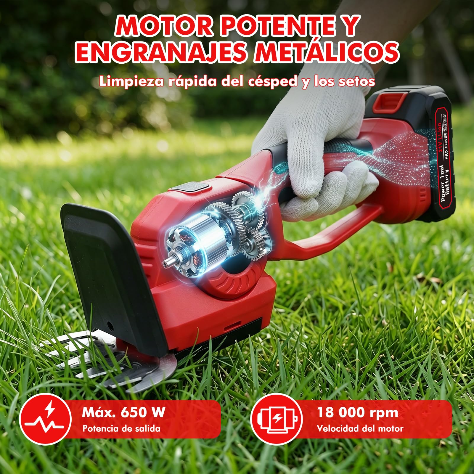 Tijera CortacéSped Y Arreglasetos, 2 En 1 Cortasetos Bateria Y Tijera Corta Cesped con 2 BateríAs De 1500mah 21v, Corta Setos Jardin Electrico Desbrozadora con 2 Cuchillas 220mm /135mm