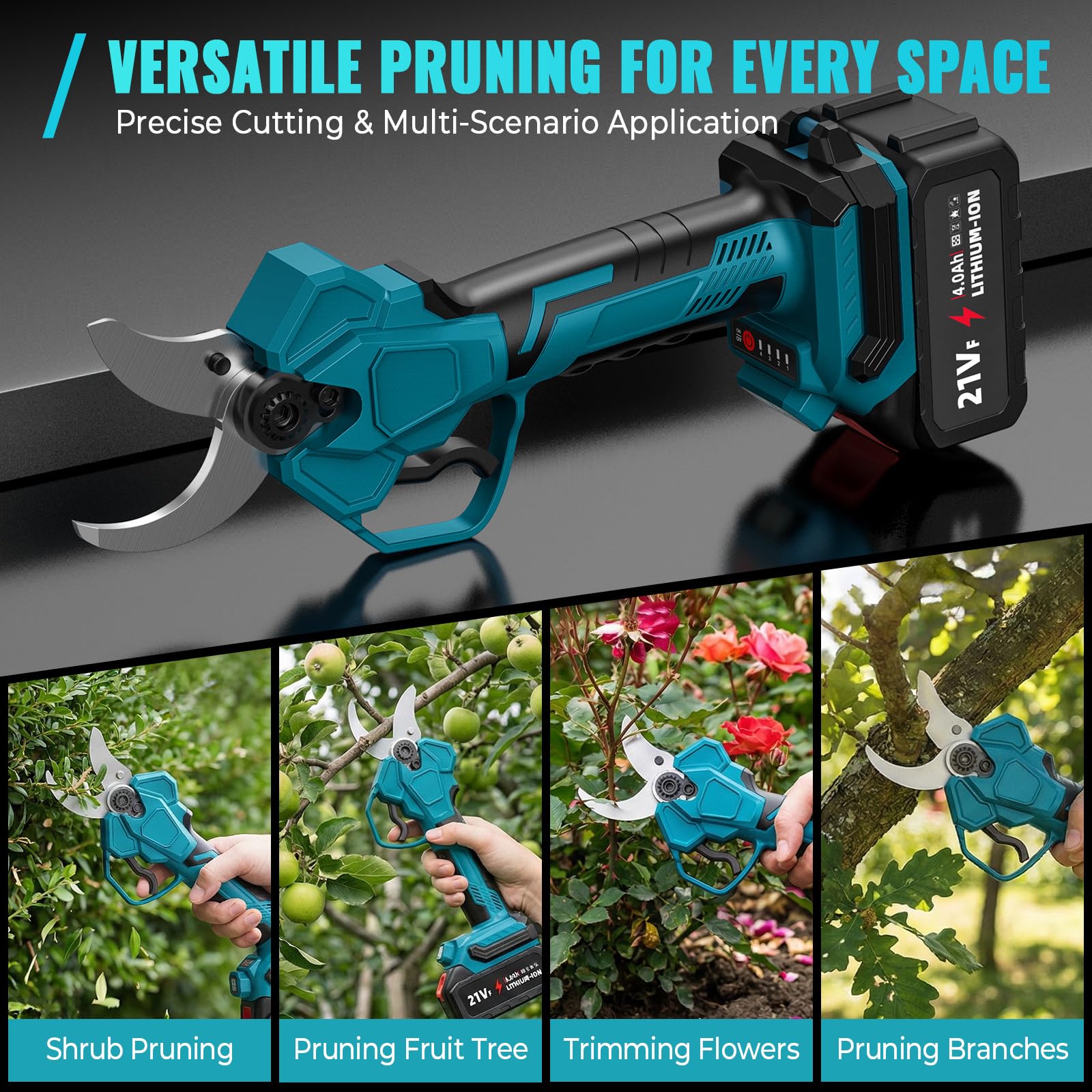 Akku Astschere für Makita 18V Batterie, Max 40mm Schnittdurchmesser, 4 einstellbare Breiten, Elektrische Gartenschere mit LCD-Anzeige, elektrische astschere für Zweige,Sträucher,Stämme (Ohne Akku)