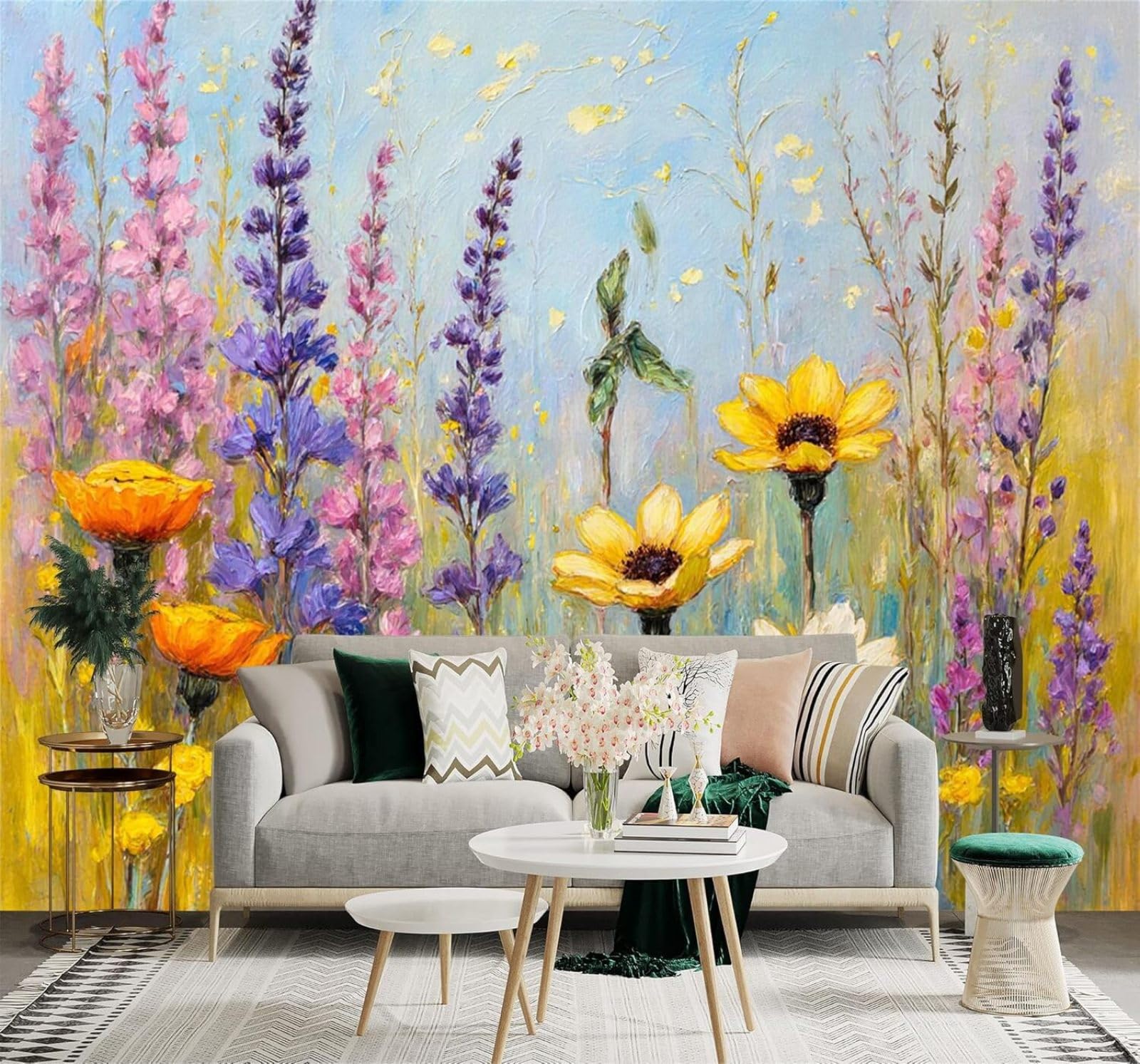 Papier peint texture soie haut de gamme à aquarelle de tournesols 3D