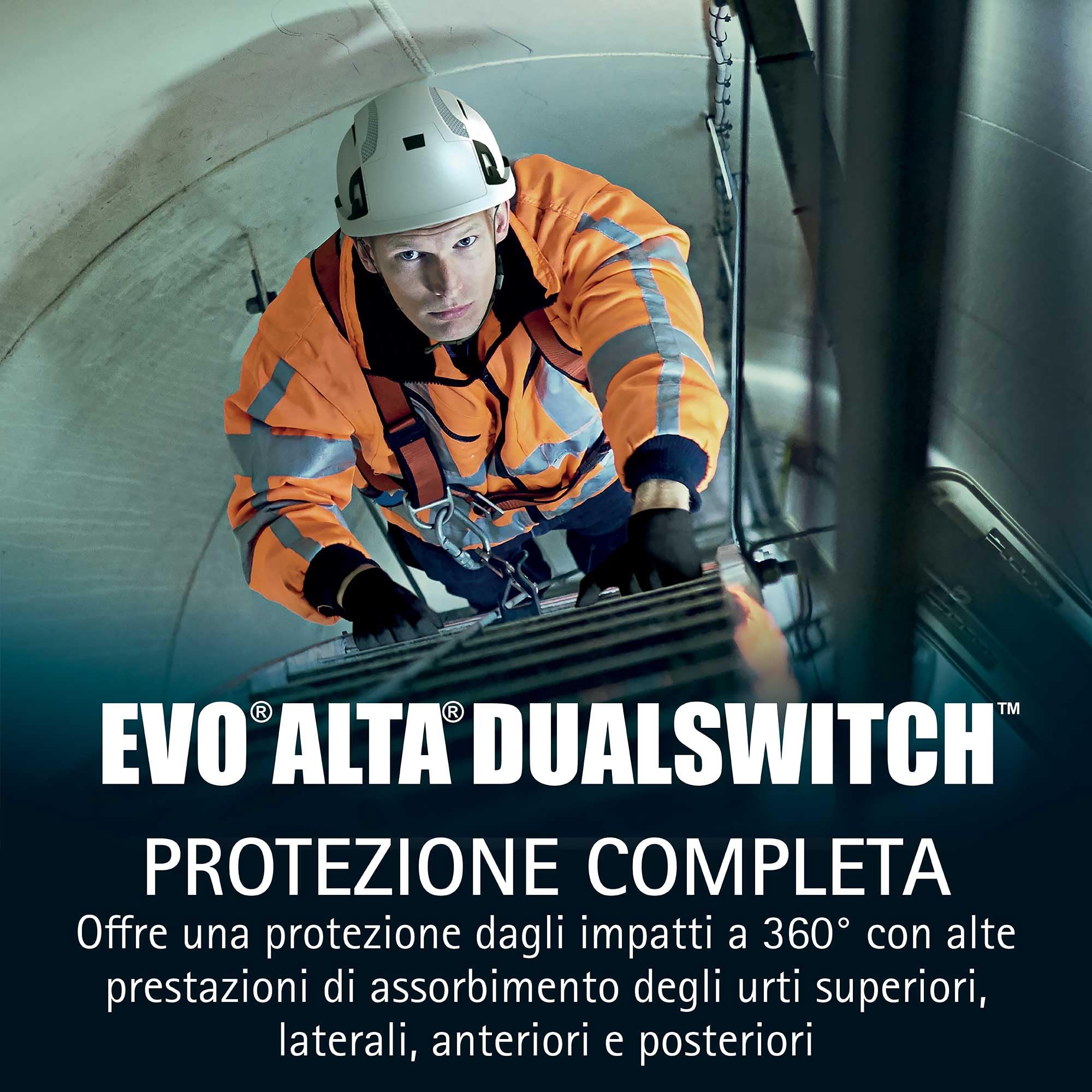 JSP EVO ALTA DualSwitch Elmetto Premium ABS Cantiere e Alpinismo, Bianco | Passa dalla protezione EN 397 industriale a EN 12492 per alpinismo. Guscio ABS. EN 50365 certificato.
