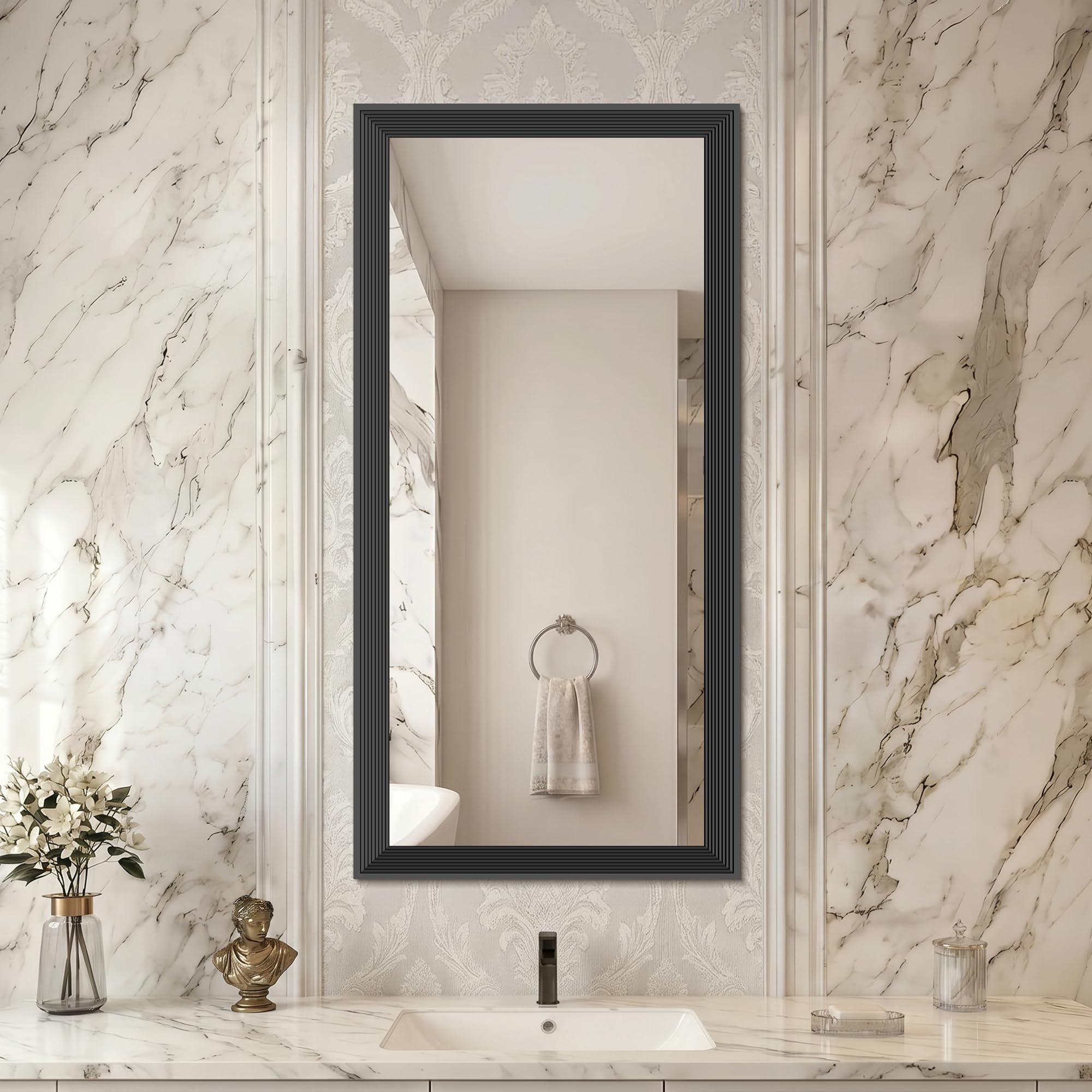 DESBING 20"x40" Black Bathroom Mirrors for Over Sink, 3MM Tempered Glass, Metal Frame, Rectangle Vanity Wall Mirror for Bathroom, Living Room, Bedroom, Horizontally or Vertically