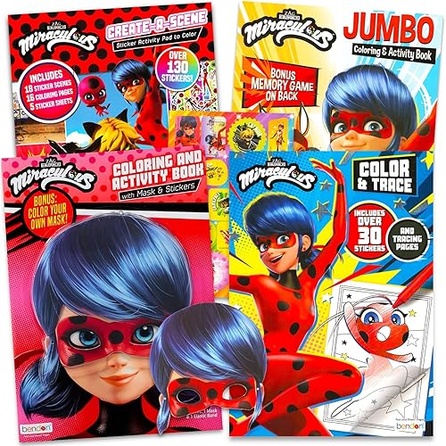 Miraculous Juego de actividades de mariquita para niños, paquete con varios libros para colorear, calcomanías y más | Suministros de fiesta de