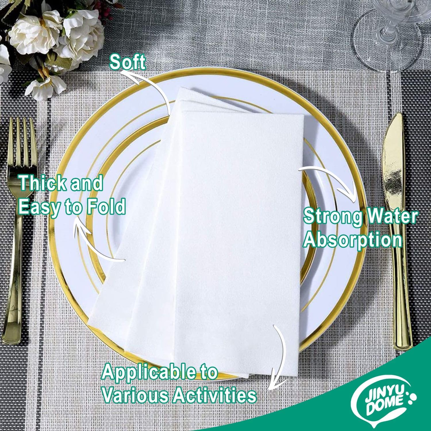200 PCS Disposable Hand Towels,Linen Feel Napkins, Paper Guest Towels,Soft,Strong and Foldable Suitable for Wedding, Party, Birthday 30×42cm (White).…
