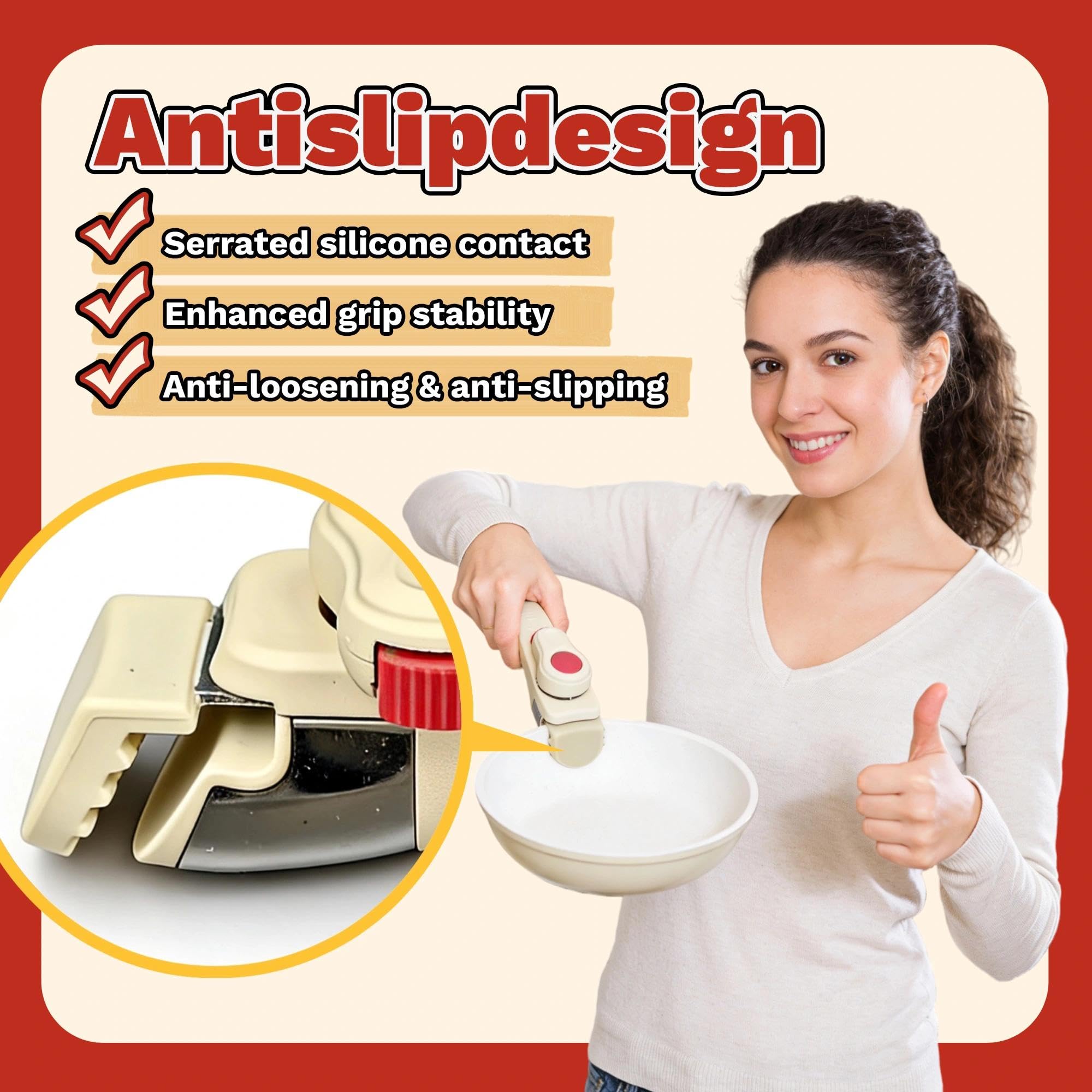 2 abnehmbare Topfgriffe, cremefarben, beige, mit 2 Silikon-Ofenhandschuhen, Topfgriffe, Ersatz, geeignet für alle Kochgeschirr