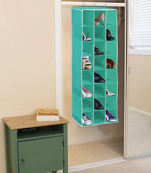 Elevate your shoe organization game with the Simple Houseware Hanging Closet Organizer featuring 24 sections of shoe shelves in a trendy turquoise color. This durable organizer is designed to keep your shoe collection neat and well-preserved, with each pair of shoes stored separately to prevent damage. The reinforced stitching ensures maximum strength to hold your footwear securely while also being easy to clean for hassle-free maintenance.