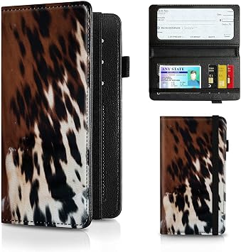 Checkbook Cover for Men and Women, Leather RFID Check Book Wallet With Credit Card Slots, Personal Duplicate Checks Holder With Pen Holder, Brown Leopard