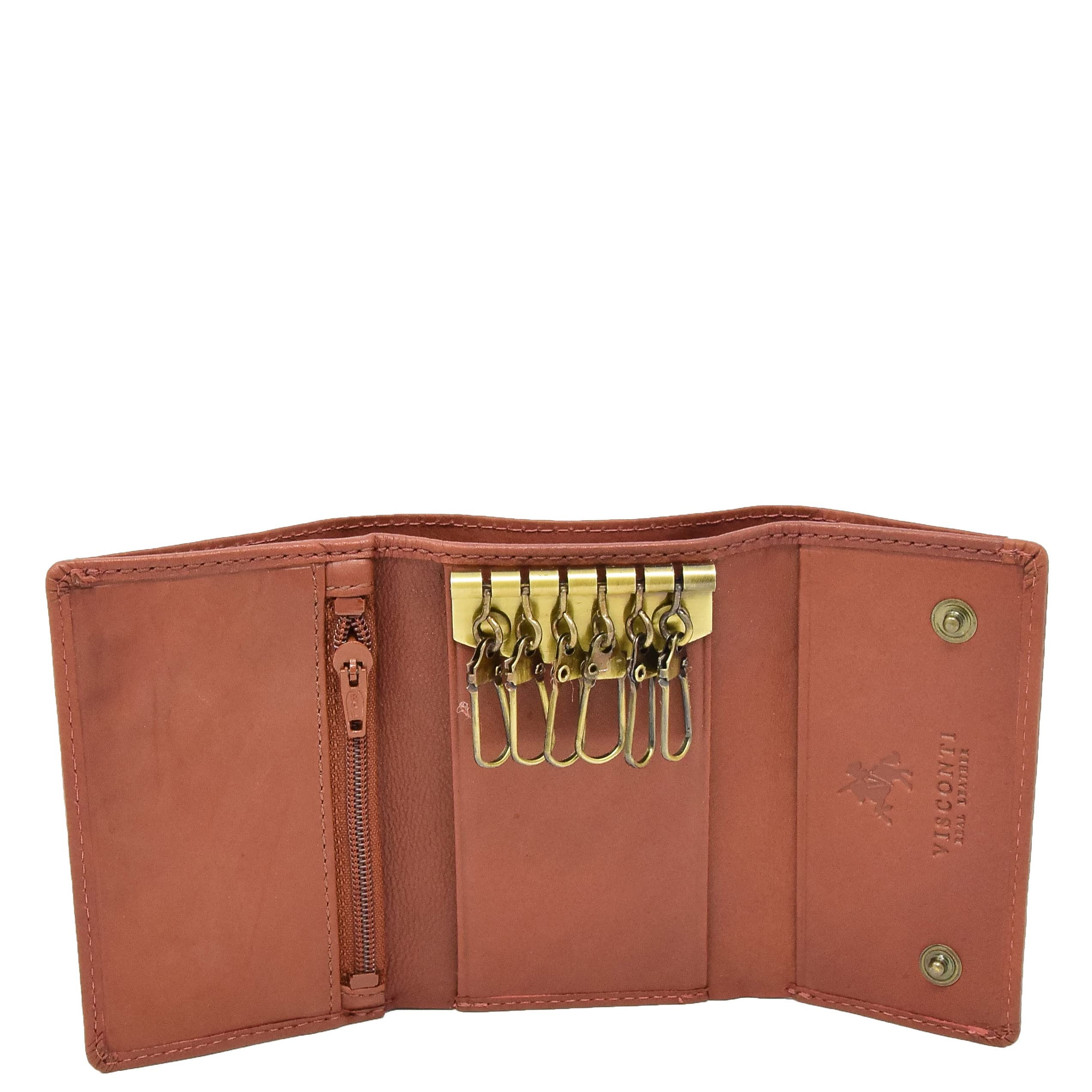 House of Luggage Pure Leather Trifold Small Size Compact Pouch Key Case Wallet Holder HLG0178 Black Brown (Brown)