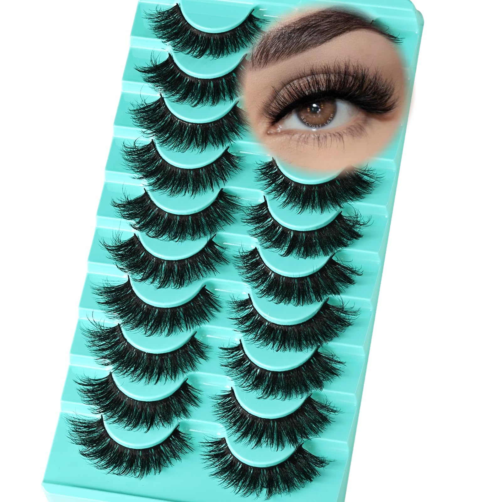 APCYUST Lashes Volume Mink Eyelashes 10 Pairs Cateye Lash Strips Wispy Cat Eye Lashes Natural Look Short Thick