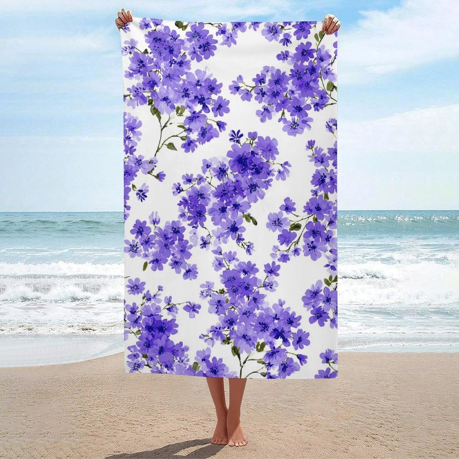 asbwuo Preppy Tiny Lavender Flowers Beach Towel