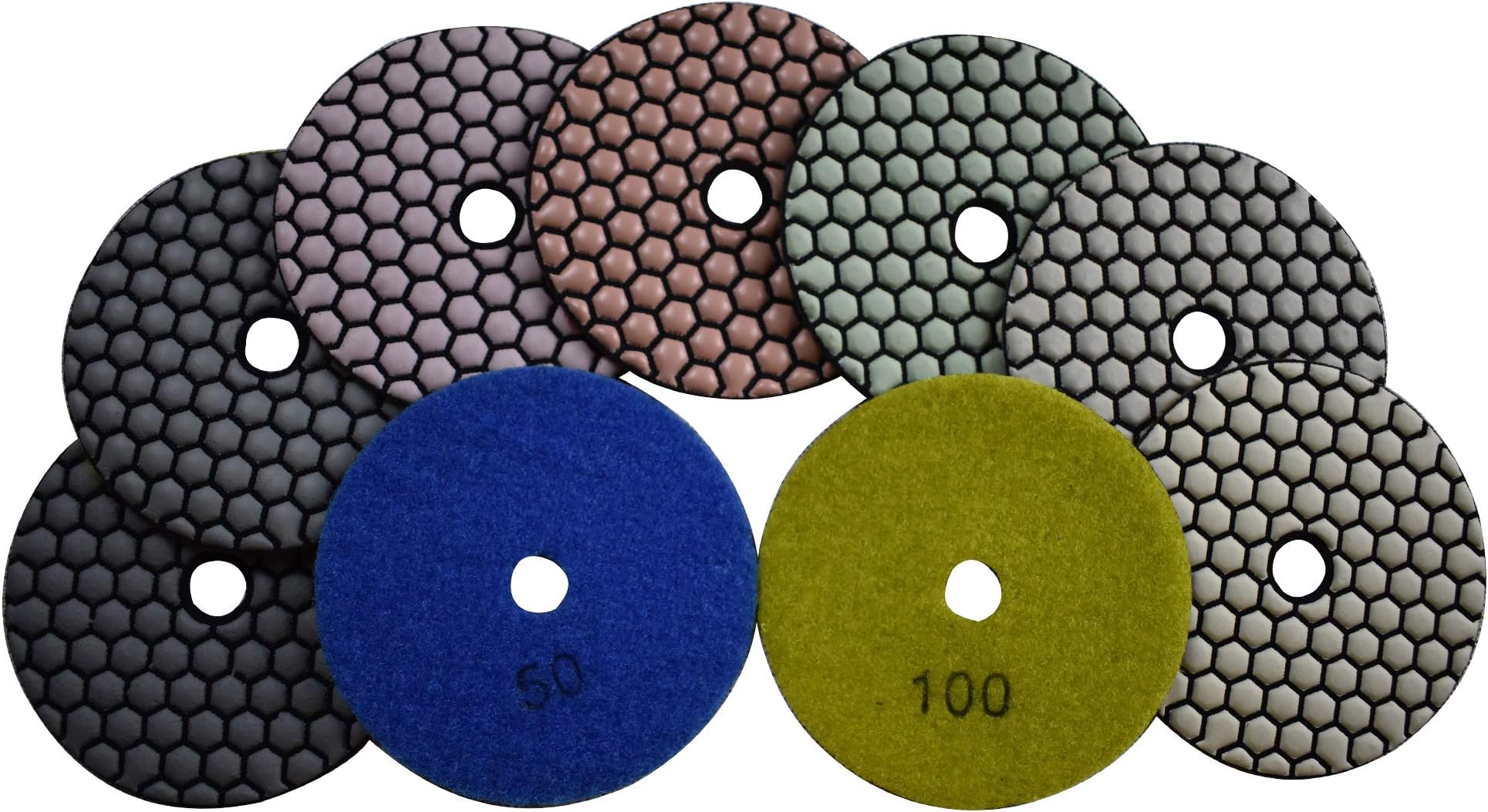 7 Pieces of 4 inch Premium Grade Dry Diamond Polishing Pads for Marble Granite Concrete Countertop Glass Engineered Stone