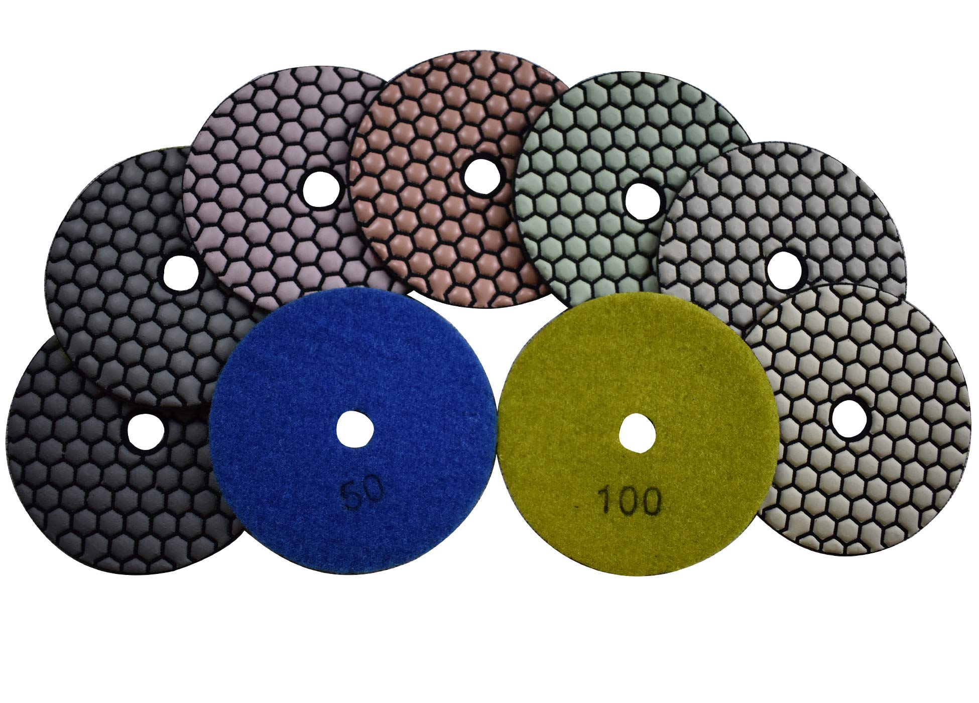 7 Pieces of 4 inch Premium Grade Dry Diamond Polishing Pads for Marble Granite Concrete Countertop Glass Engineered Stone
