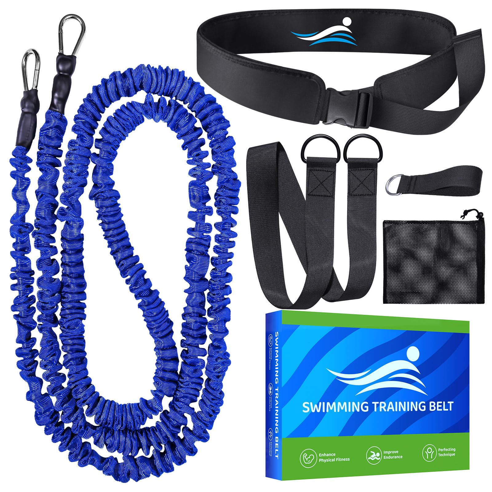 Sangle de Natation pour Piscine - Entraîneur de Natation Professionnel avec résistance réglable de 2,5 à 7,5 m - Ceinture d'entraînement pour Adultes- Entraînement de Piscine sans système