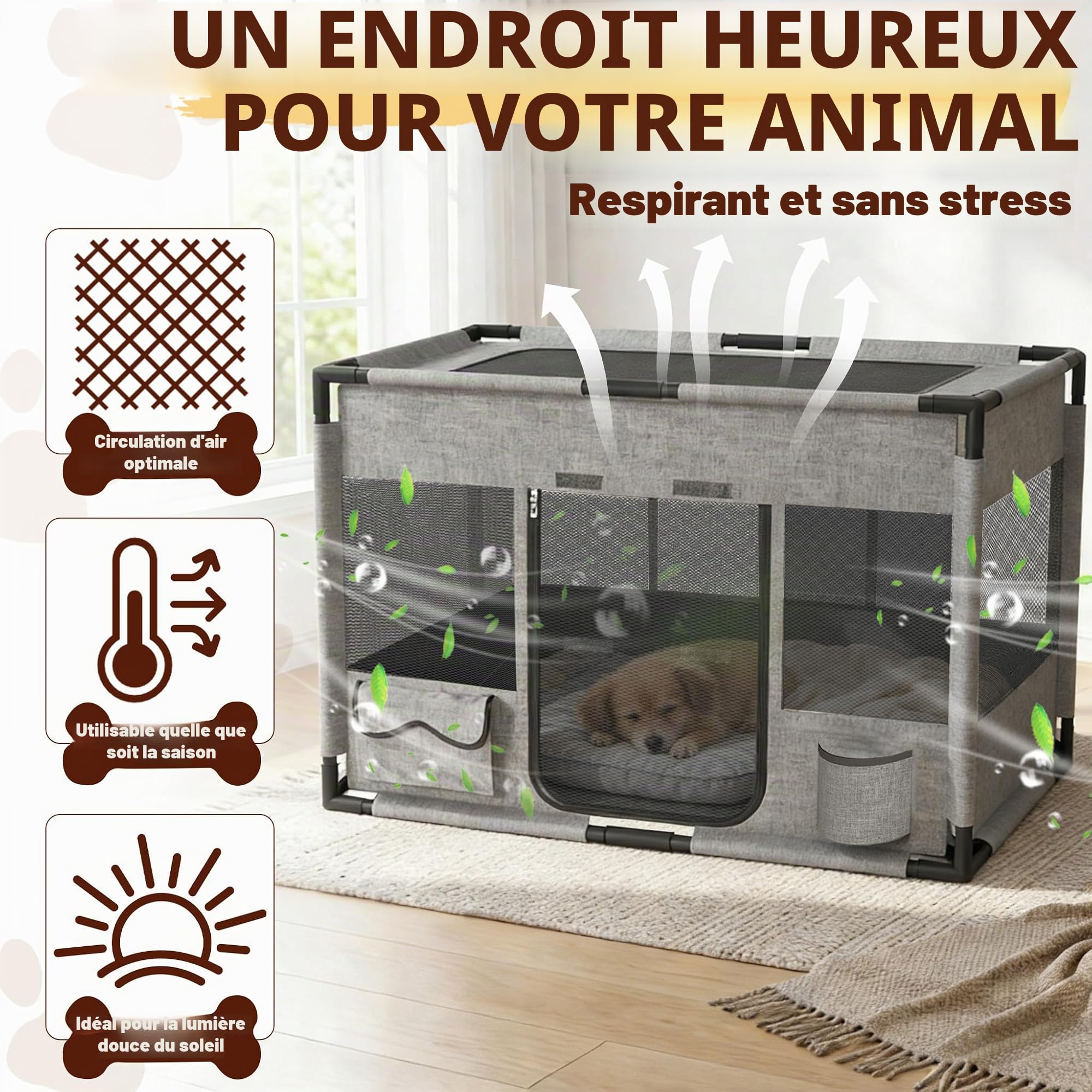 LZQ Enclos pliable pour animal de compagnie - Cadre en PVC - Cage pour animaux de compagnie - Enclos pour animaux - Enclos pour chiots - Pour chiens, chats, petits animaux - Carré - Taille L