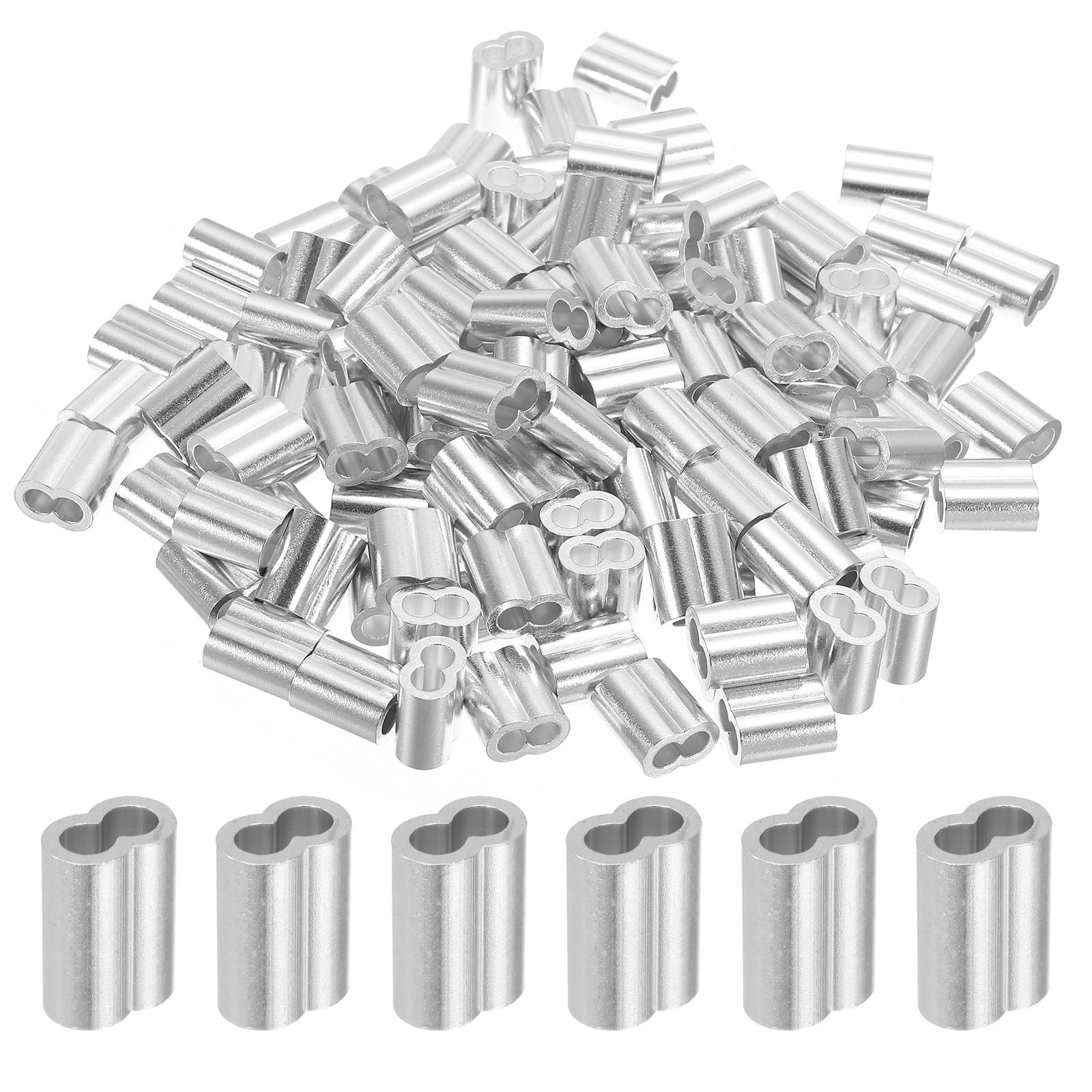 Uxcell 5/16" 8mm Aluminum Crimping Loop Sleeve Double Ferrule, Silver 10pcs