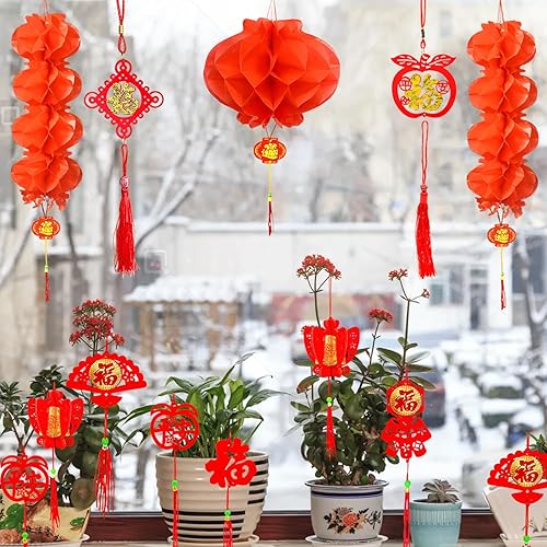 Miniatura 2 de Adornos de año nuevo chino 2025, colgante de nudo chino, adornos colgantes rojos, colgantes de la suerte fu para Año Nuevo, árbol para el hogar,