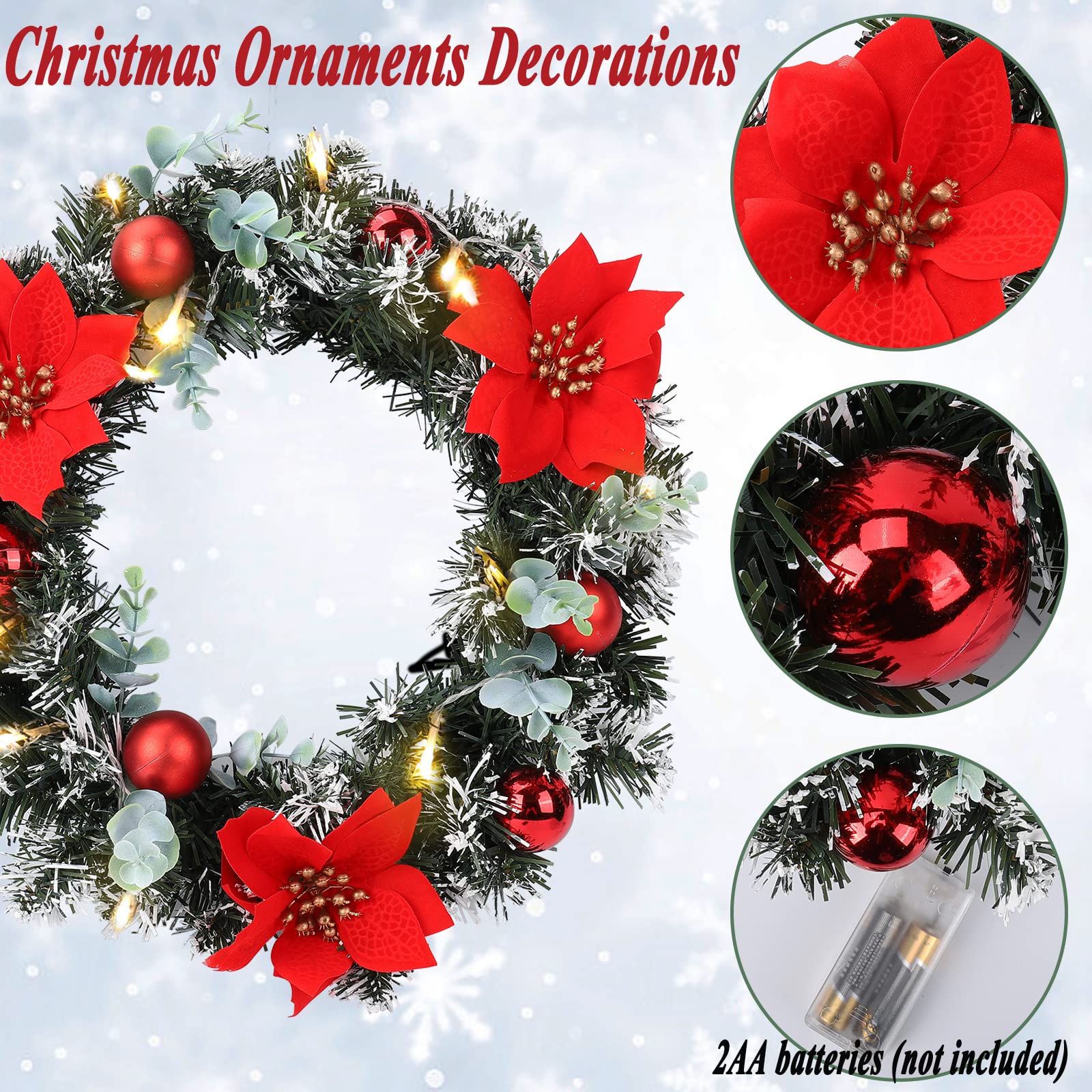Guirnaldas navideñas con luces, Guirnaldas navideñas para puerta de entrada con Guirnalda navideña alimentada por batería Guirnalda colgante para puerta Decoraciones para el hogar de vacaciones Siver-