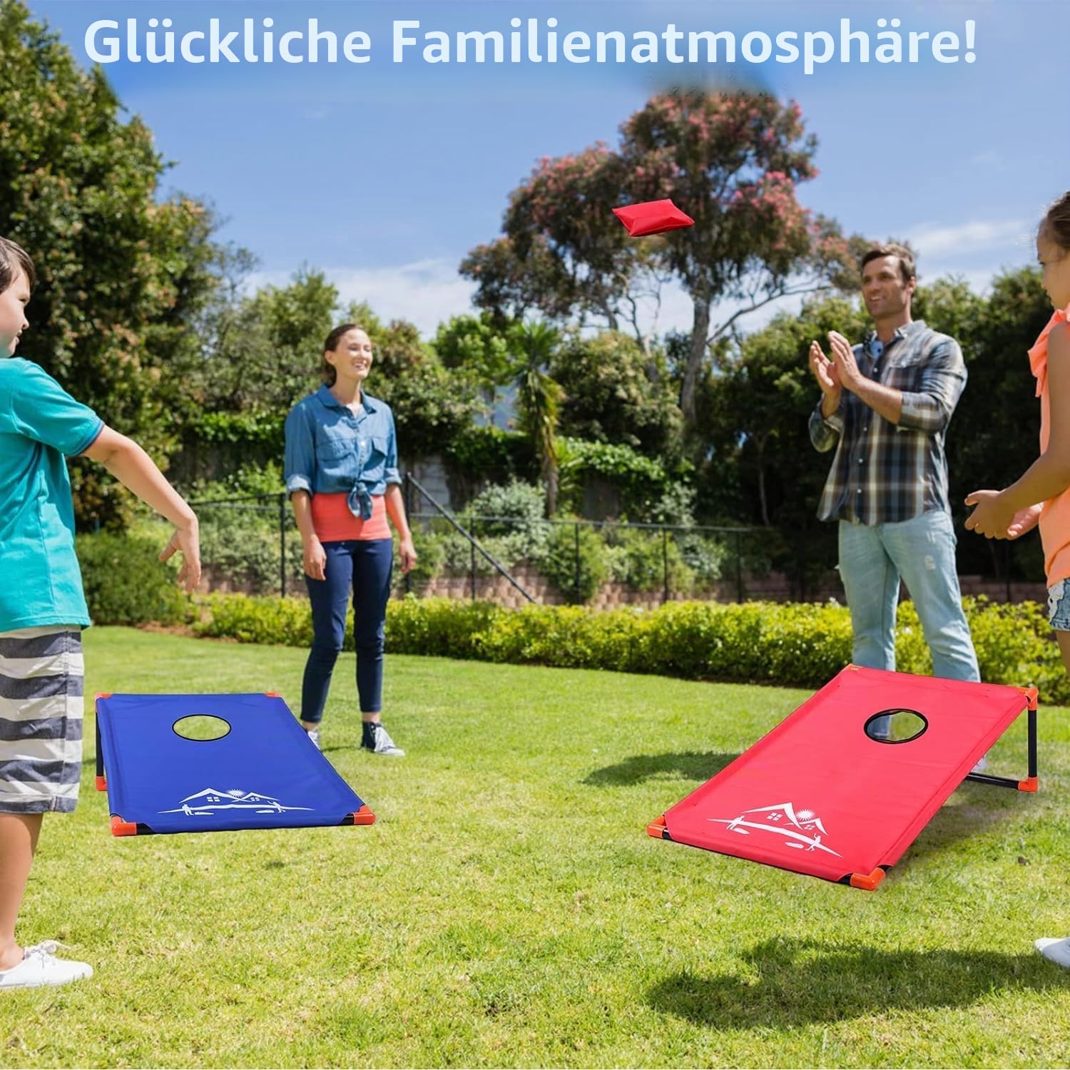 Tragbar Cornhole Spiel Outdoor Cornhole Säckchen mit PVC gerahmt, 8 Bohnensäcke und Tragetasche für Kinder/Erwachsene, Hinterhof, Rasen, Strand Spiele Camping Corn Hole Strandspiele
