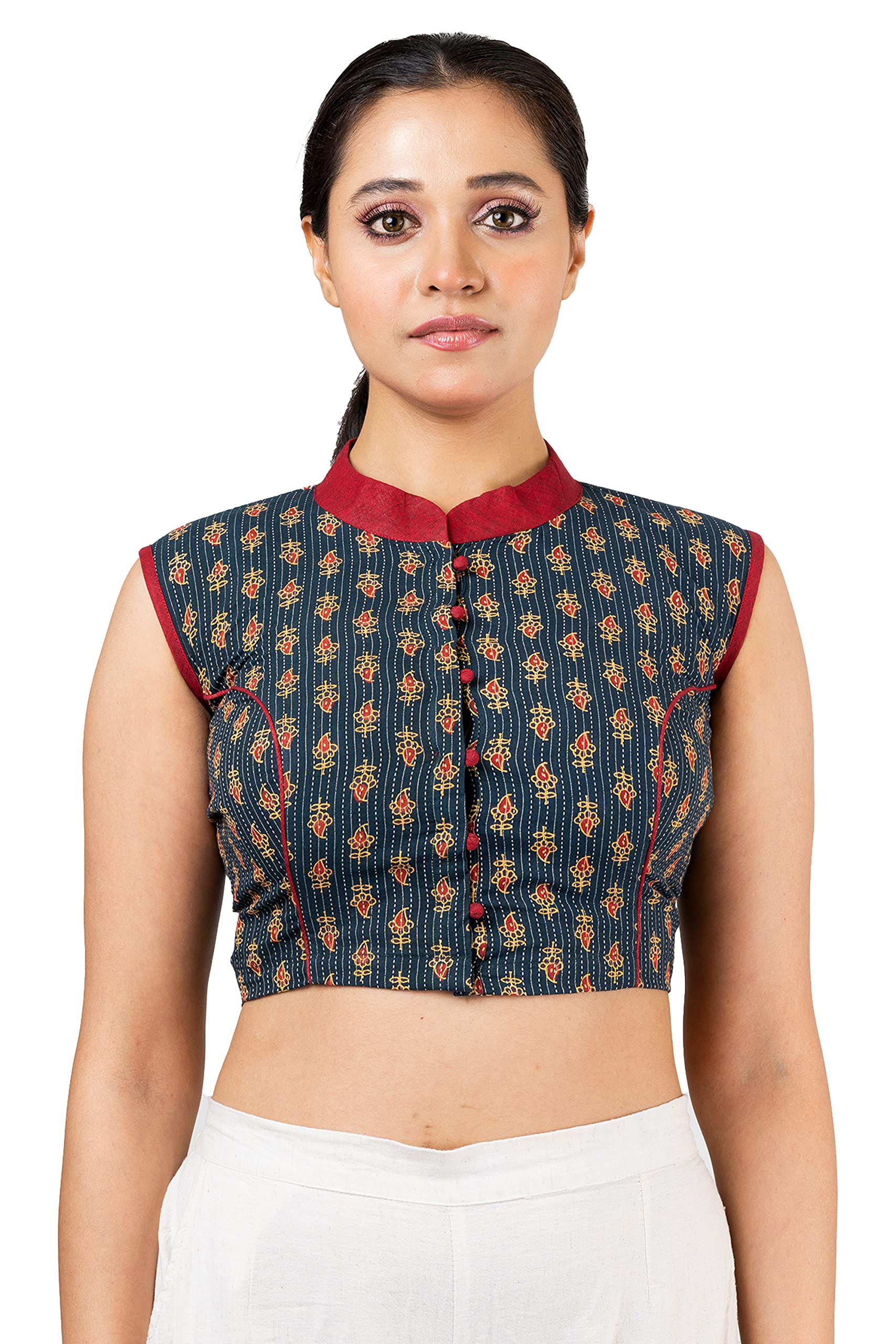 jalpaibon Women's Black Cotton Readymade Saree Blouse |Sleeveless| Readymade Blouse for Women -JALPBL-22-06-86-picture-16