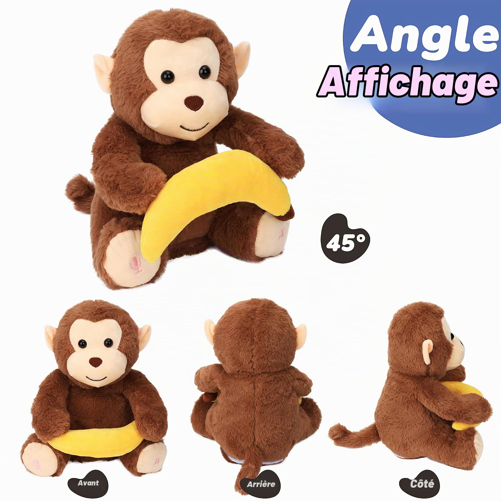 Hopearl Peek Jouet en Peluche interactif à partir de 3 Ans Un Singe Boo avec Banane répète ce Que Vous Dites Jouet en Peluche Musical Chantant Adorable électrique Animate Festival d'anniversaire