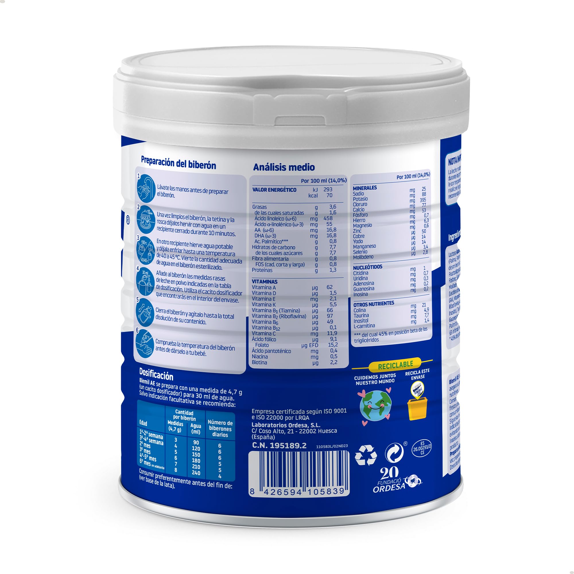 Blemil AE 800g Leche de Inicio en polvo Anti Estreñimiento